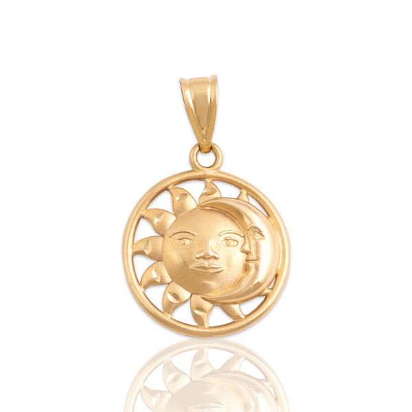 Vintage Lightweight 14k Yellow Gold Celestial Duo Pendant