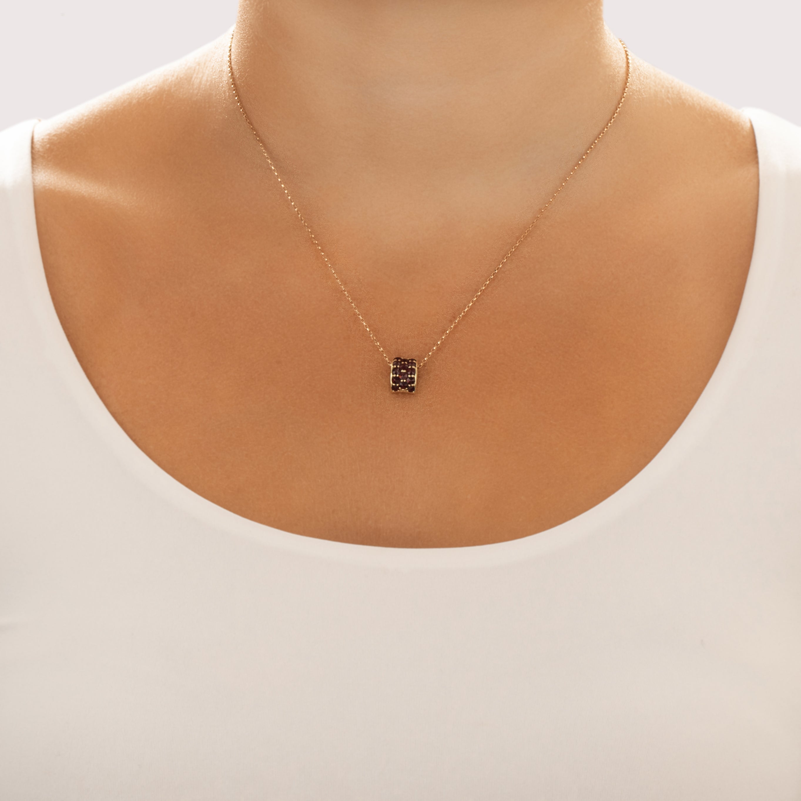Vintage 14k Yellow Gold .68cttw Garnet Bold Spiked Slide Pendant - On model view