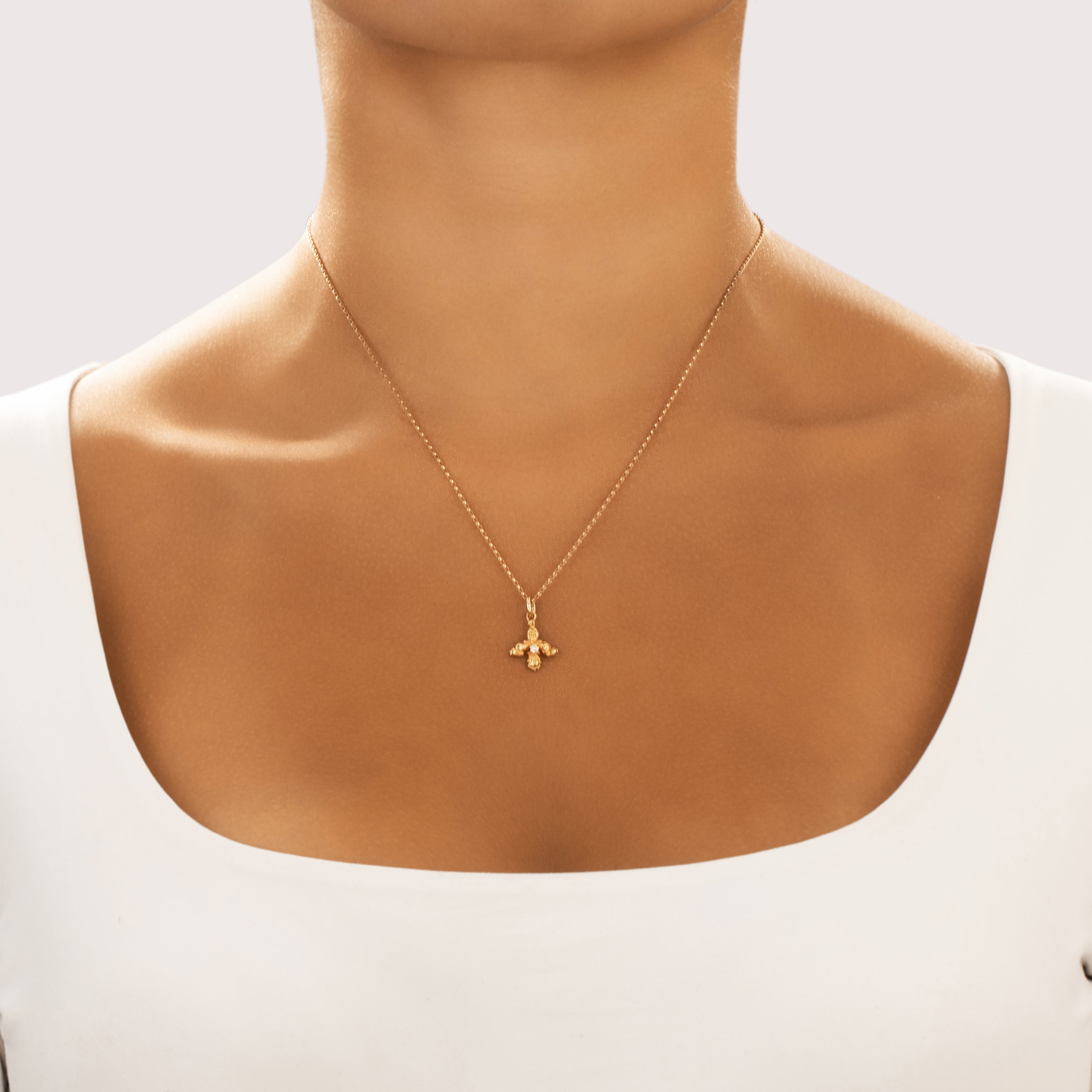 Antique Victorian 14k Yellow Gold Old Mine Cut Diamond Incredible Flourishing Hidden Face Charm / Pendant - On model view