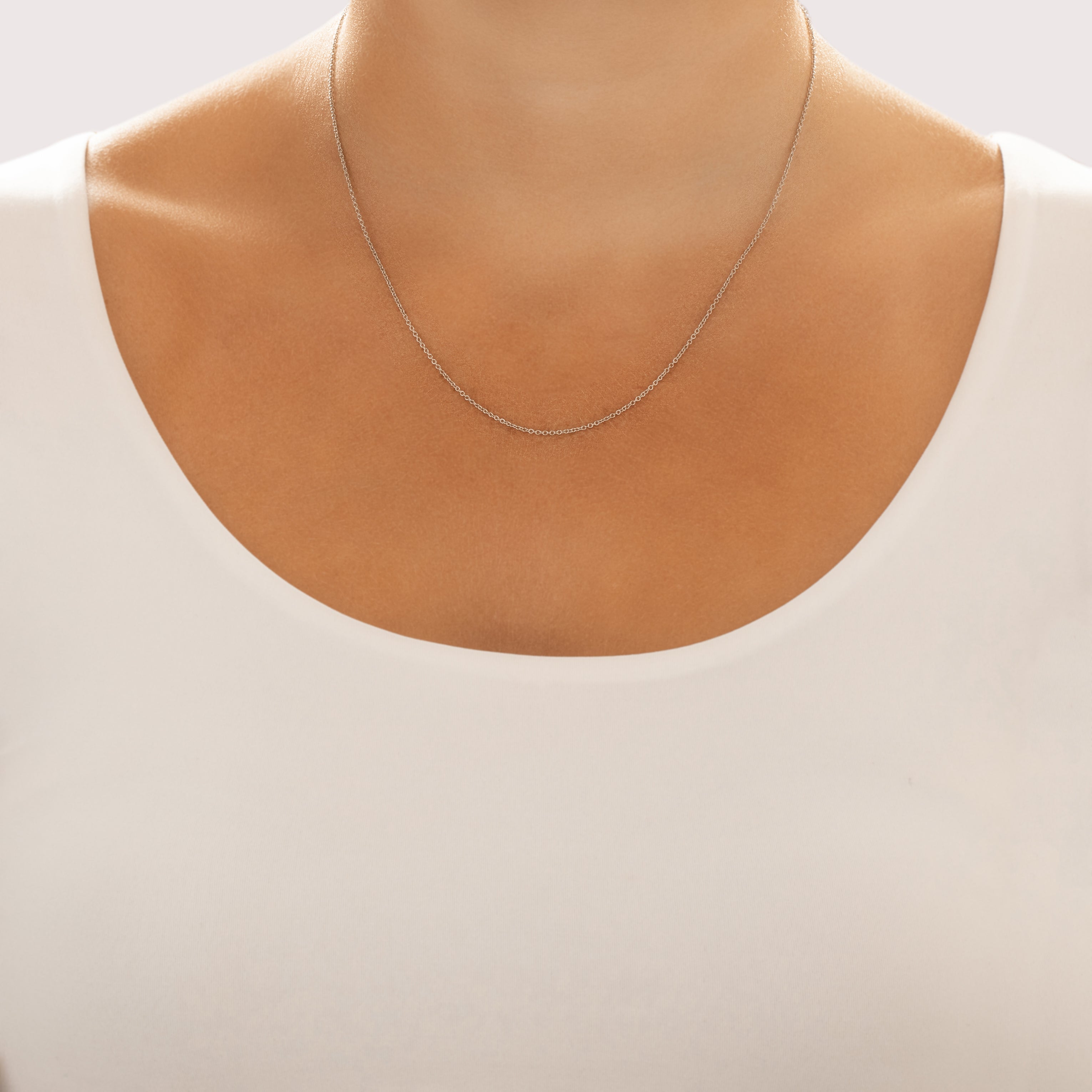 Vintage 14k White Gold 1.2mm Sleek Everyday Cable Adjustable Chain - On model view