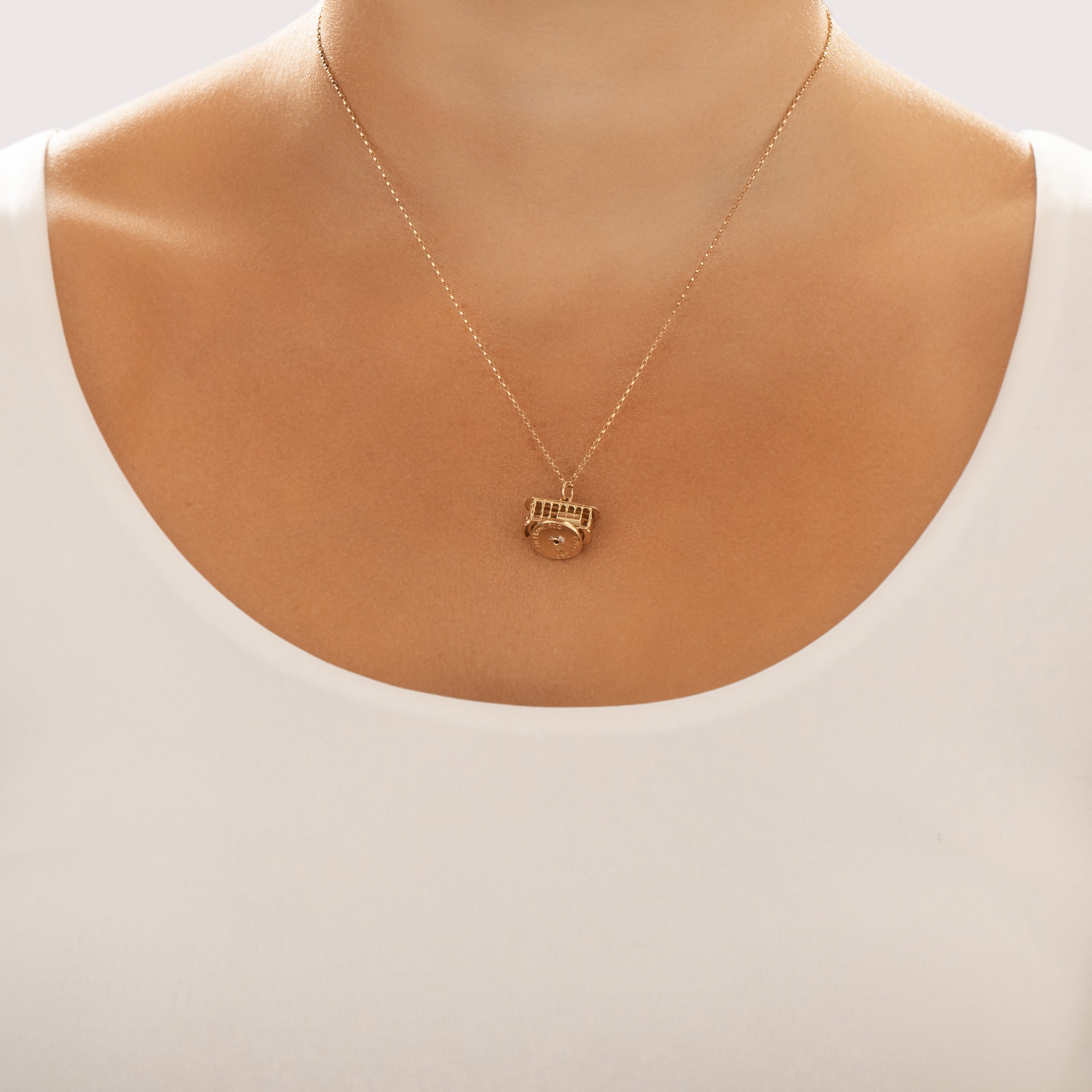 Vintage 14k Yellow Gold Articulated San Francisco Cable Car Charm / Pendant - On model view