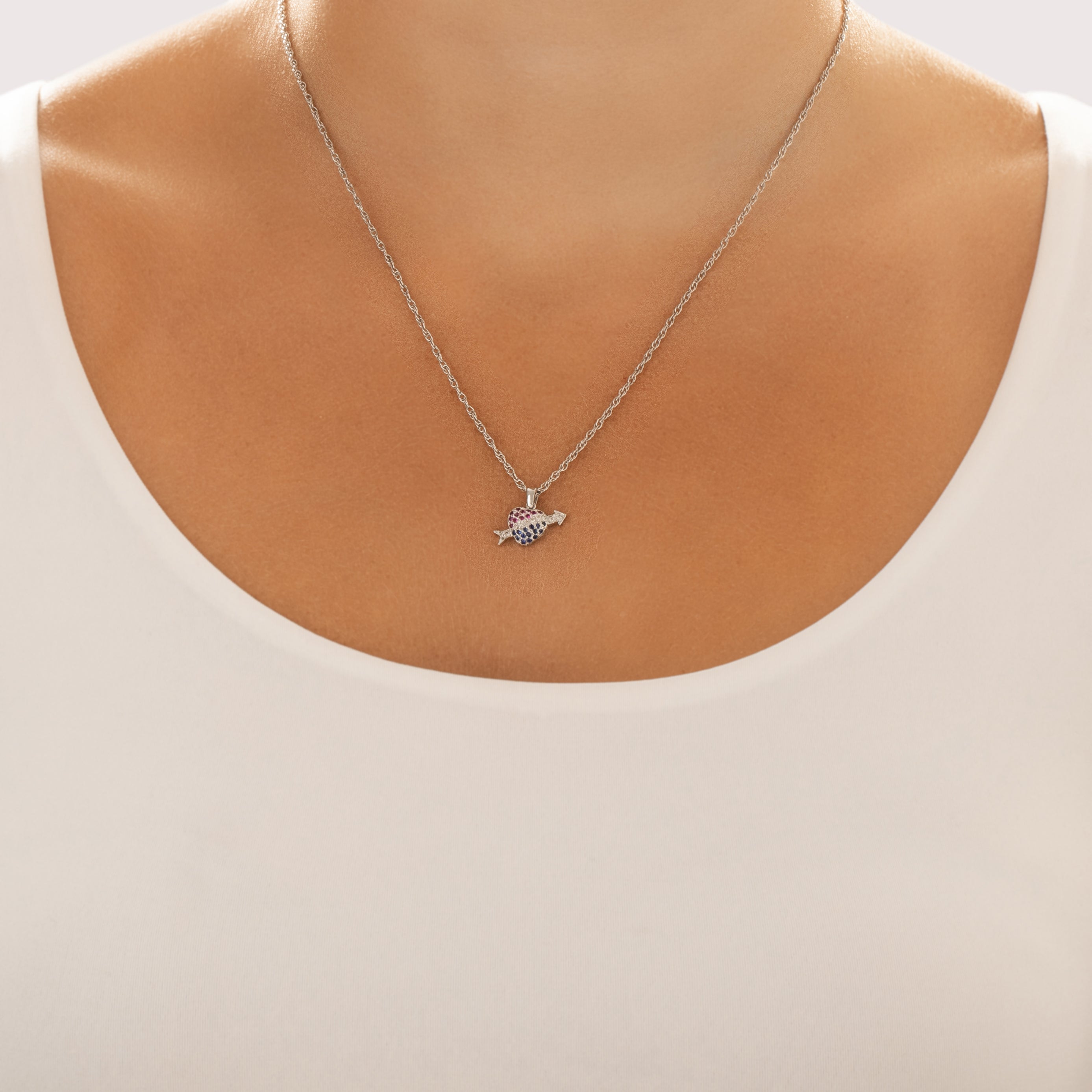 Estate Small 14k White Gold [Custom Carat] Heart & Arrow Charm / Pendant - On model view