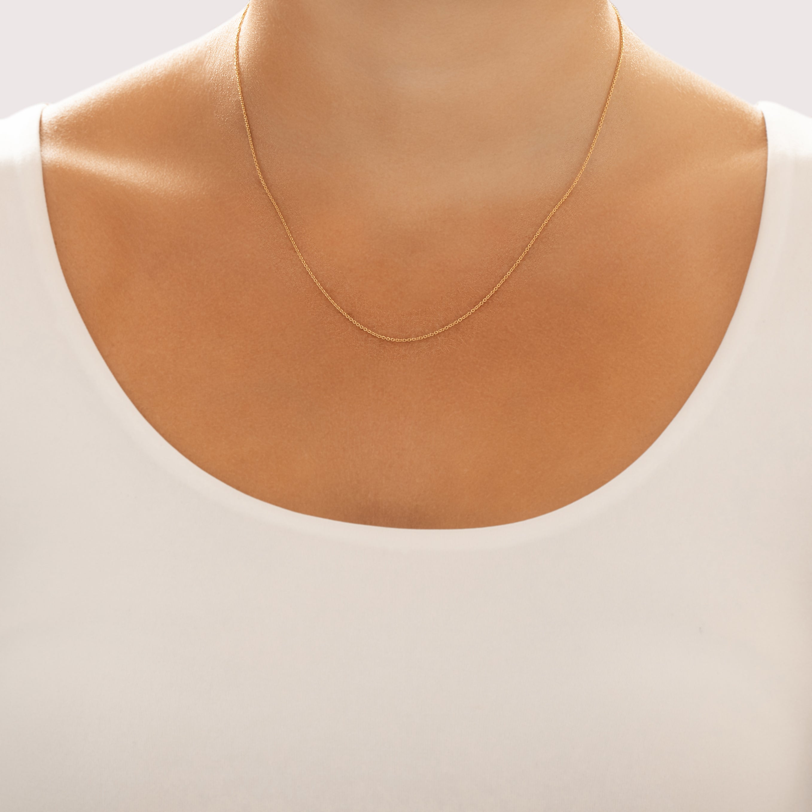 Estate Italian 18k Yellow Gold 1mm Delicate Round Cable Chain - On model view