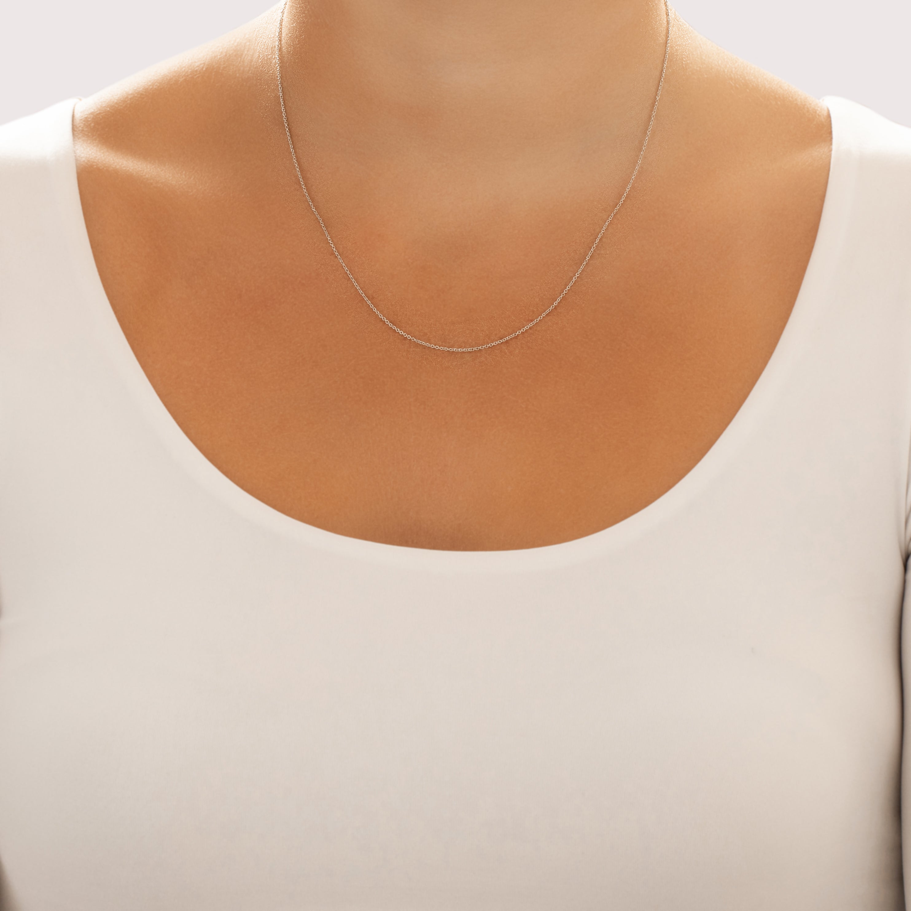 Vintage 14k White Gold 1mm Dainty Cable Chain - On model view