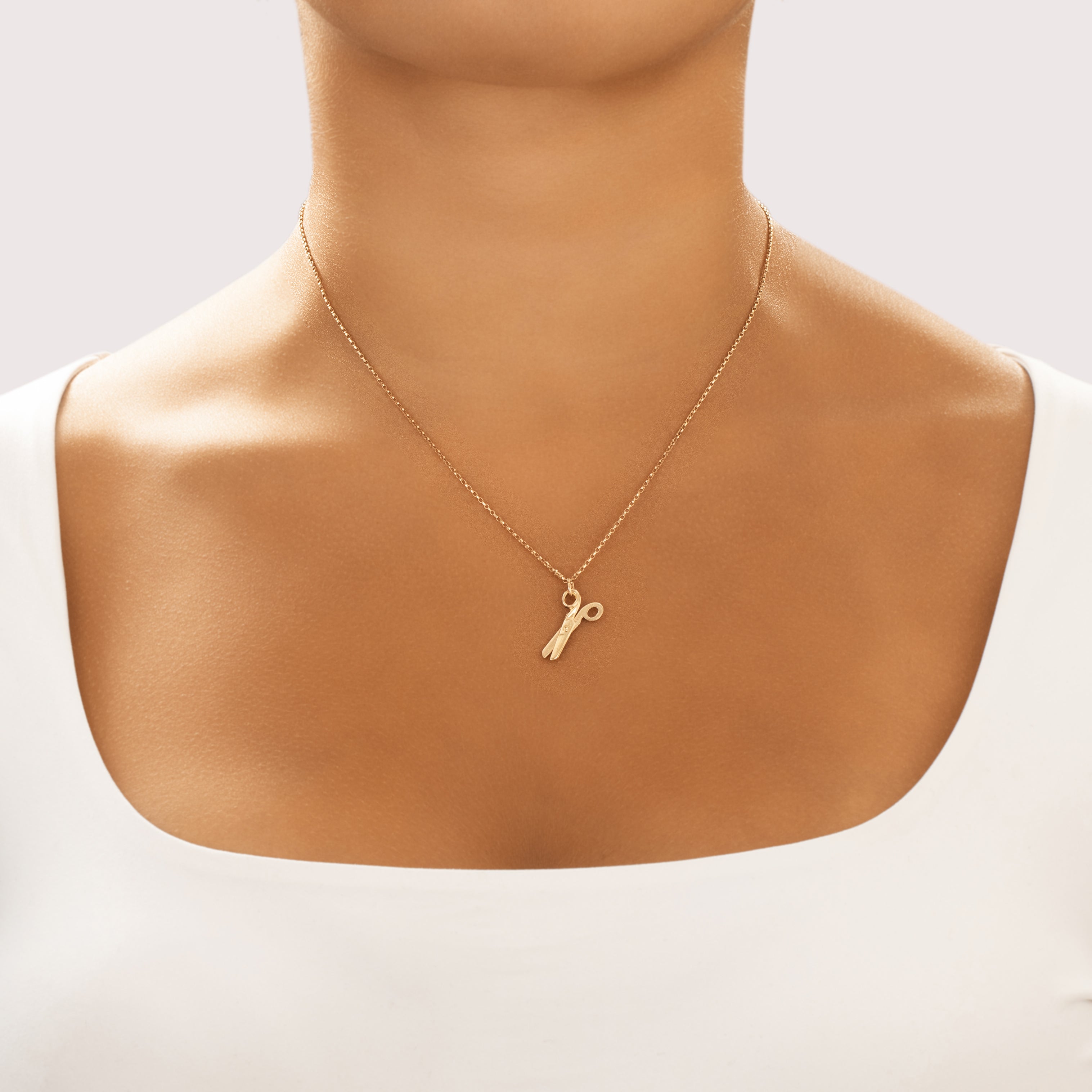 Vintage 14k Yellow Gold Articulating Safety Scissors Charm / Pendant - On model view