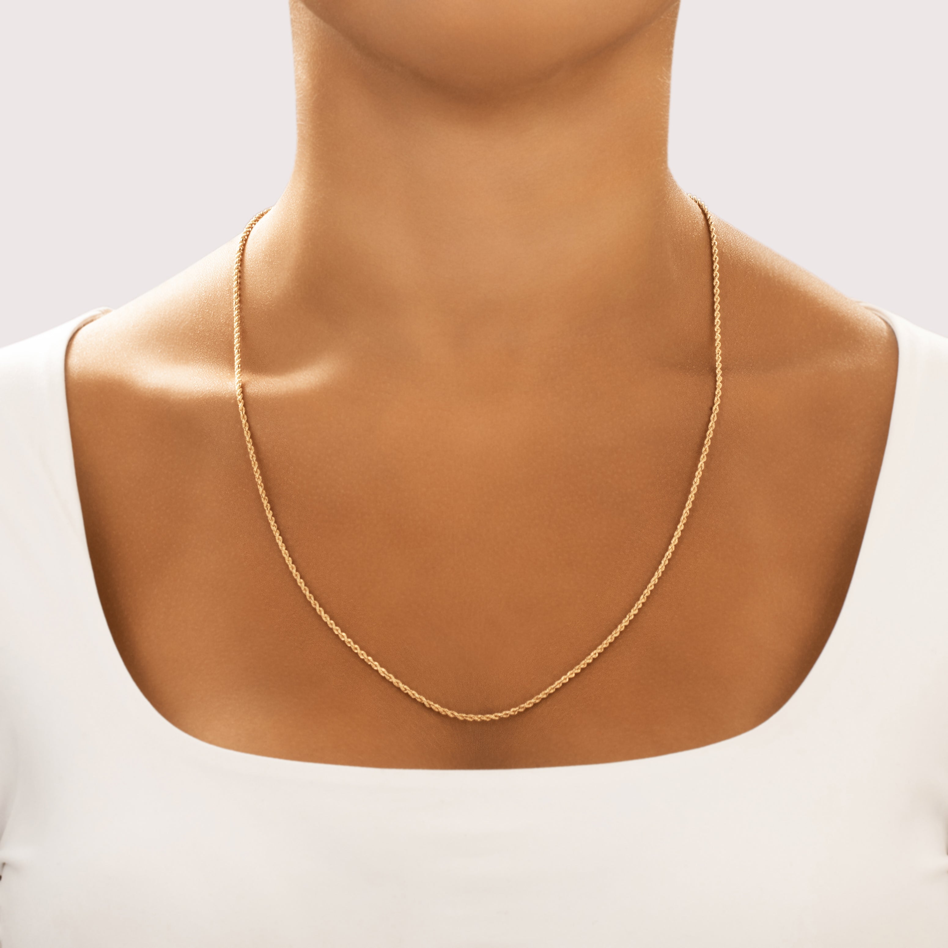 Vintage 14k Yellow Gold 1.75mm Glittering Rope Chain - On model view