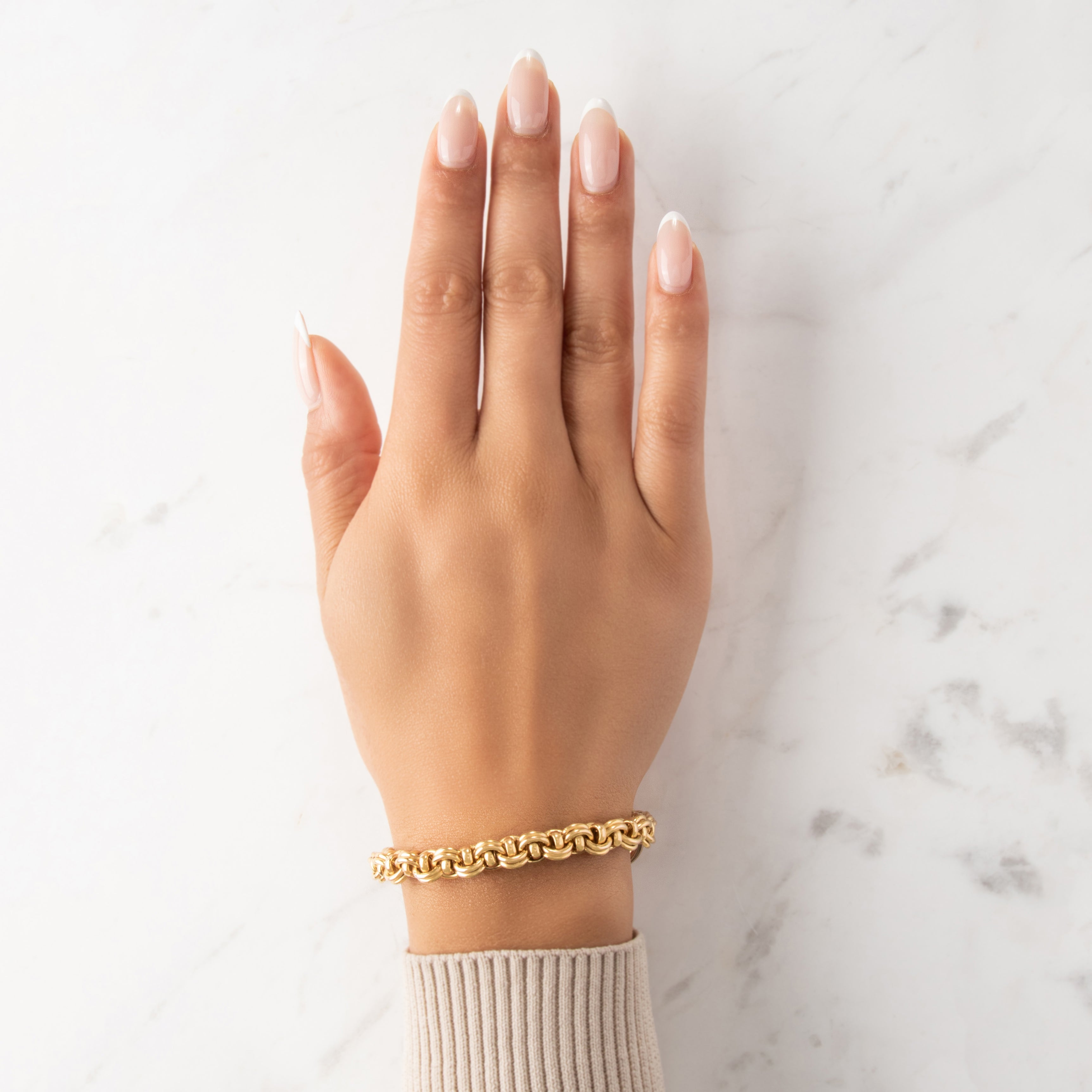 Vintage Italian Substantial 14k Yellow & Rosy Yellow Gold Dimensional Link Bracelet - On model view