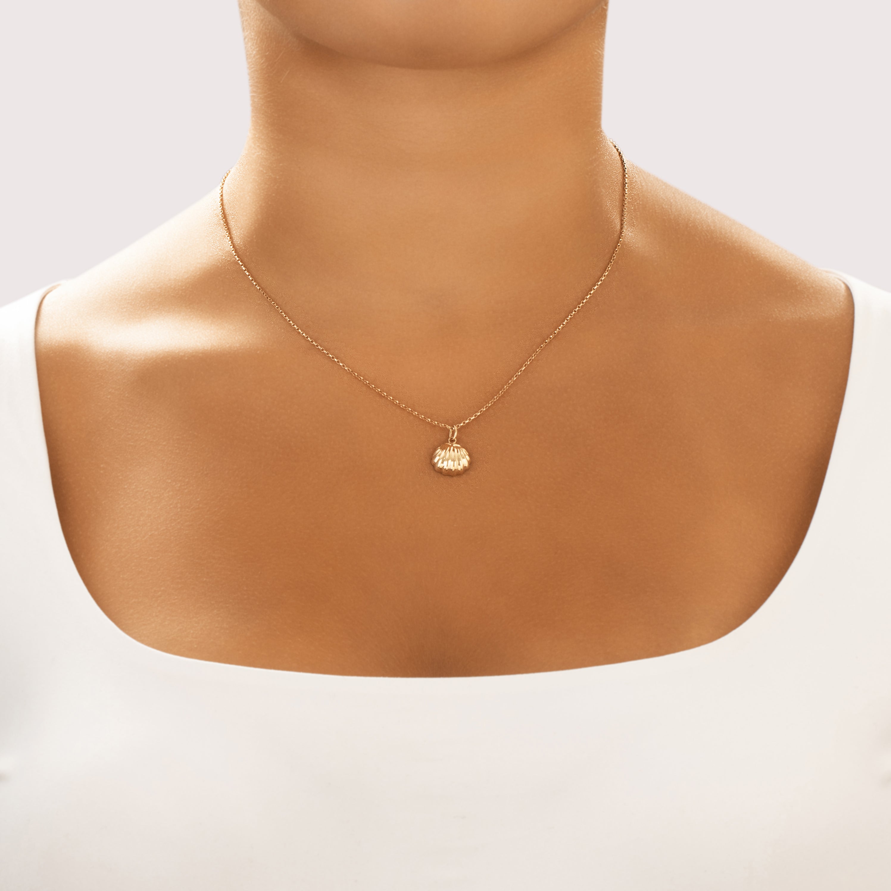 Vintage Small 14k Yellow Gold Nautical Seashell Charm / Pendant - On model view