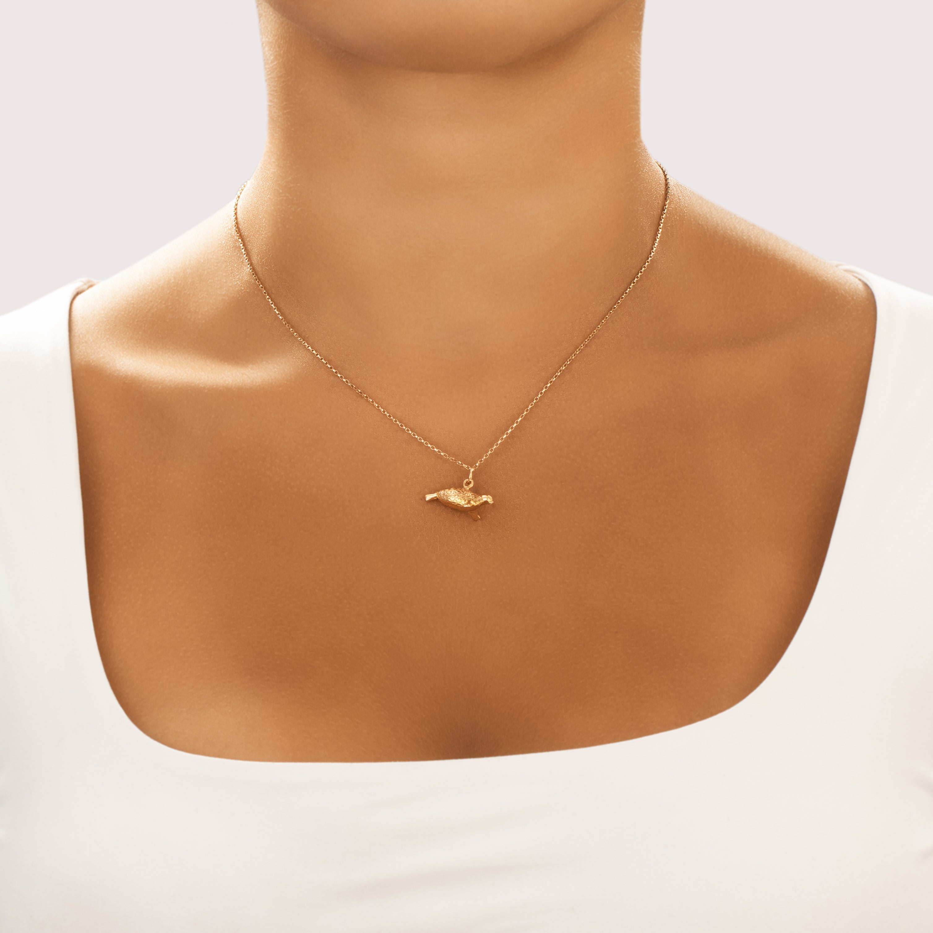 Vintage Portuguese 19k Rosy Yellow Gold Adorable Textured Puffy Seal Charm / Pendant - On model view