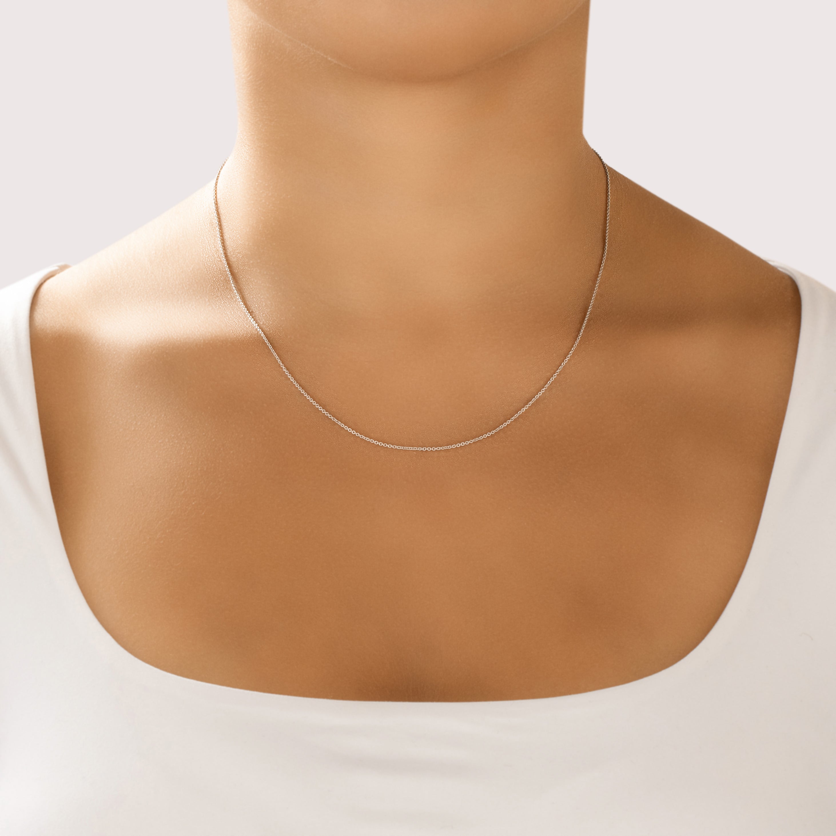 Vintage Italian 14k White Gold 1.1mm Sleek Cable Chain - On model view