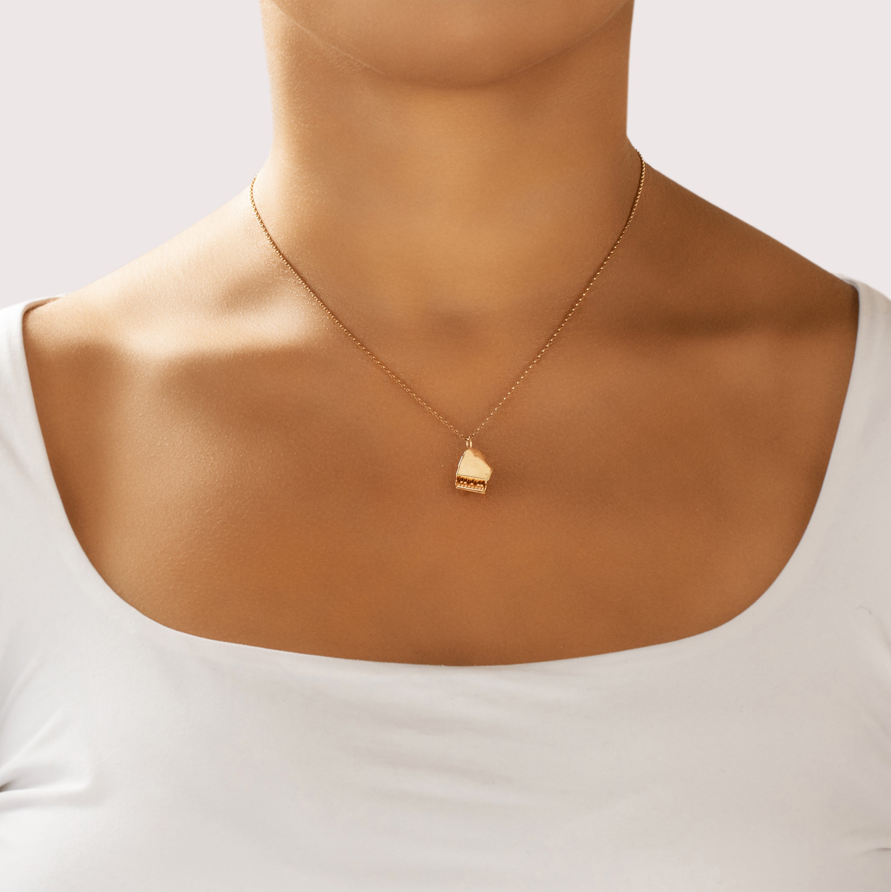 Vintage 14k Yellow Gold Articulated Grand Piano Charm / Pendant - On model view