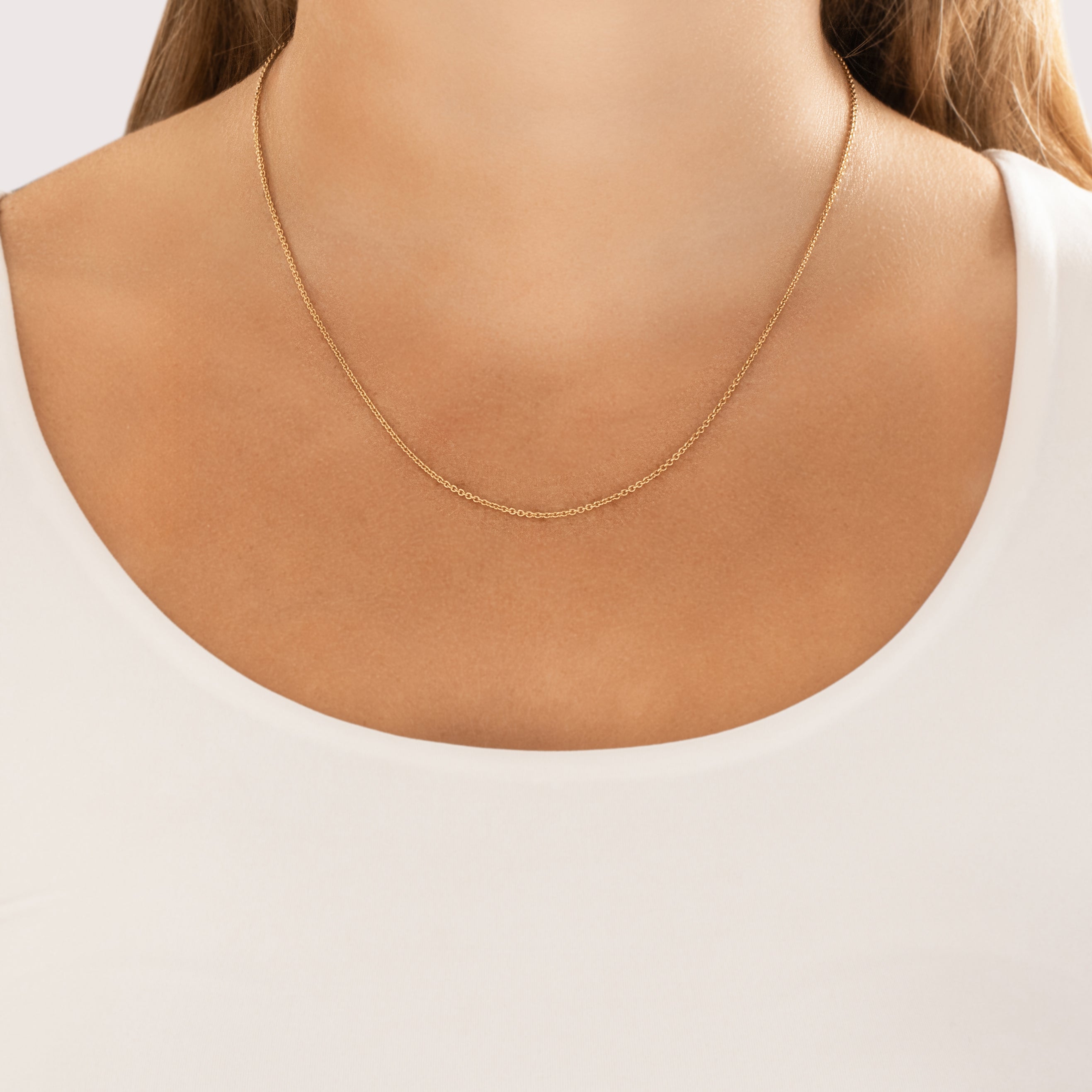 Vintage 14k Yellow Gold 1.45mm Essential Cable Chain - On model view