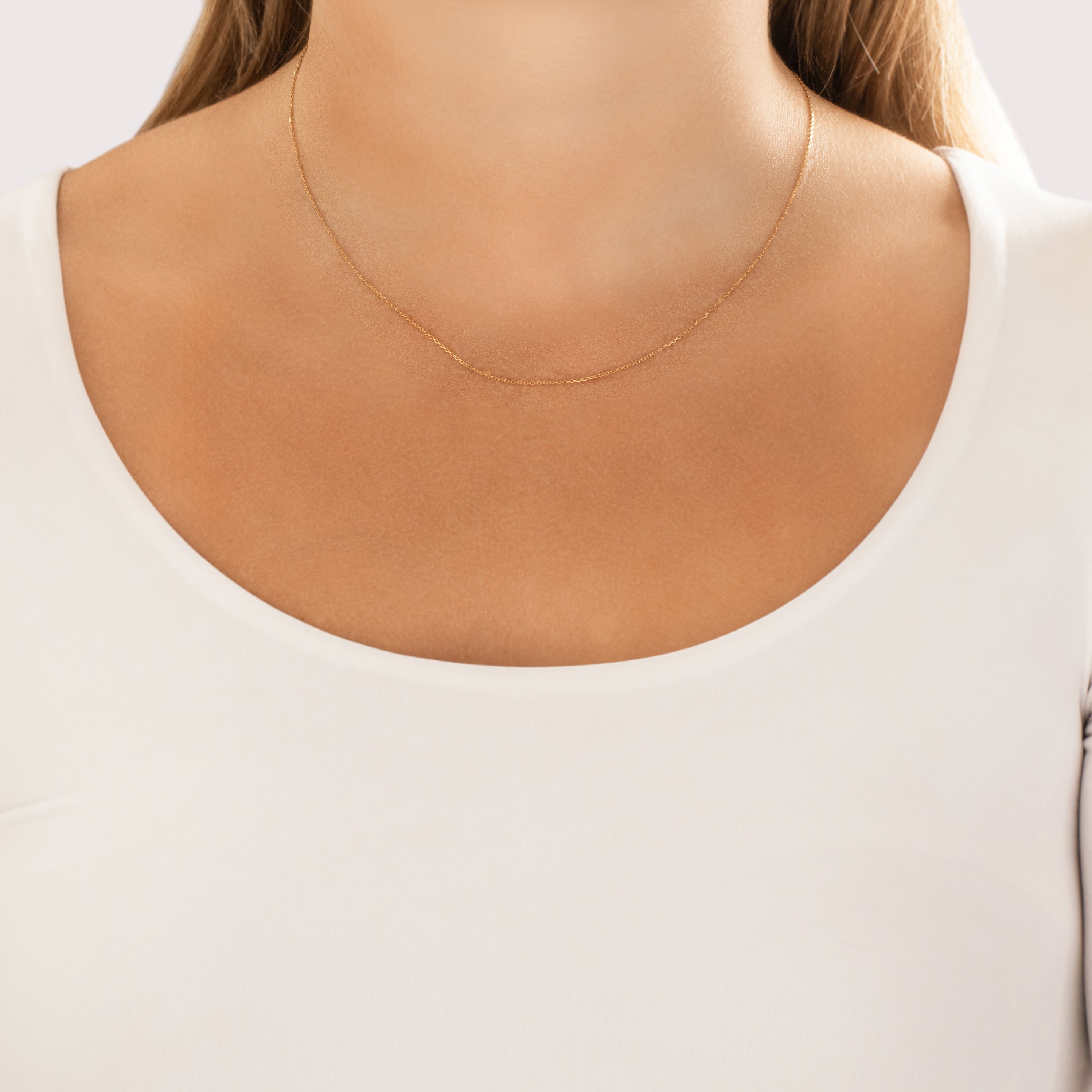 Estate 14k Yellow Gold .85mm Dainty Cable Chain - On model view