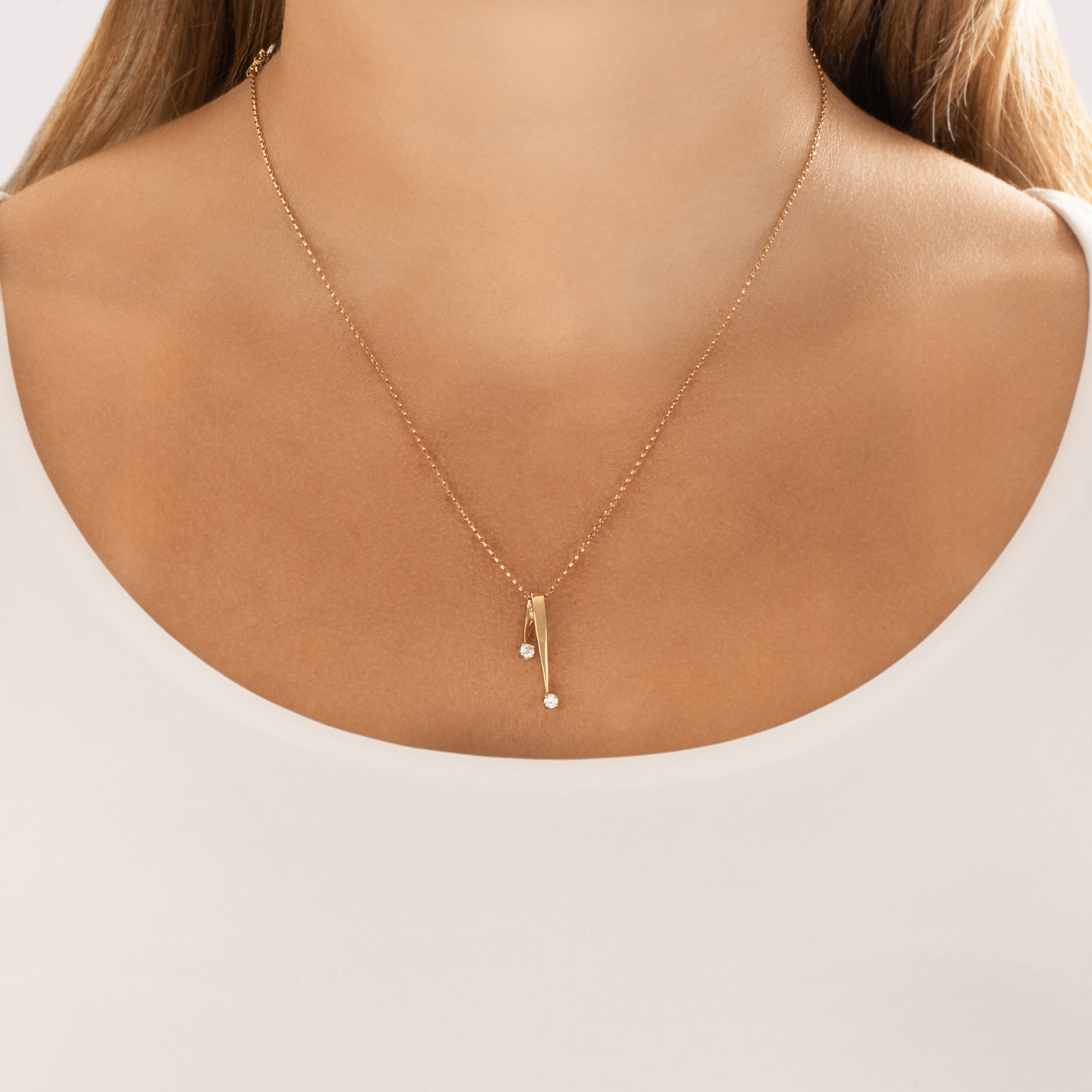 Vintage 14k Yellow Gold Diamond Chic Duo Slide Pendant - On model view