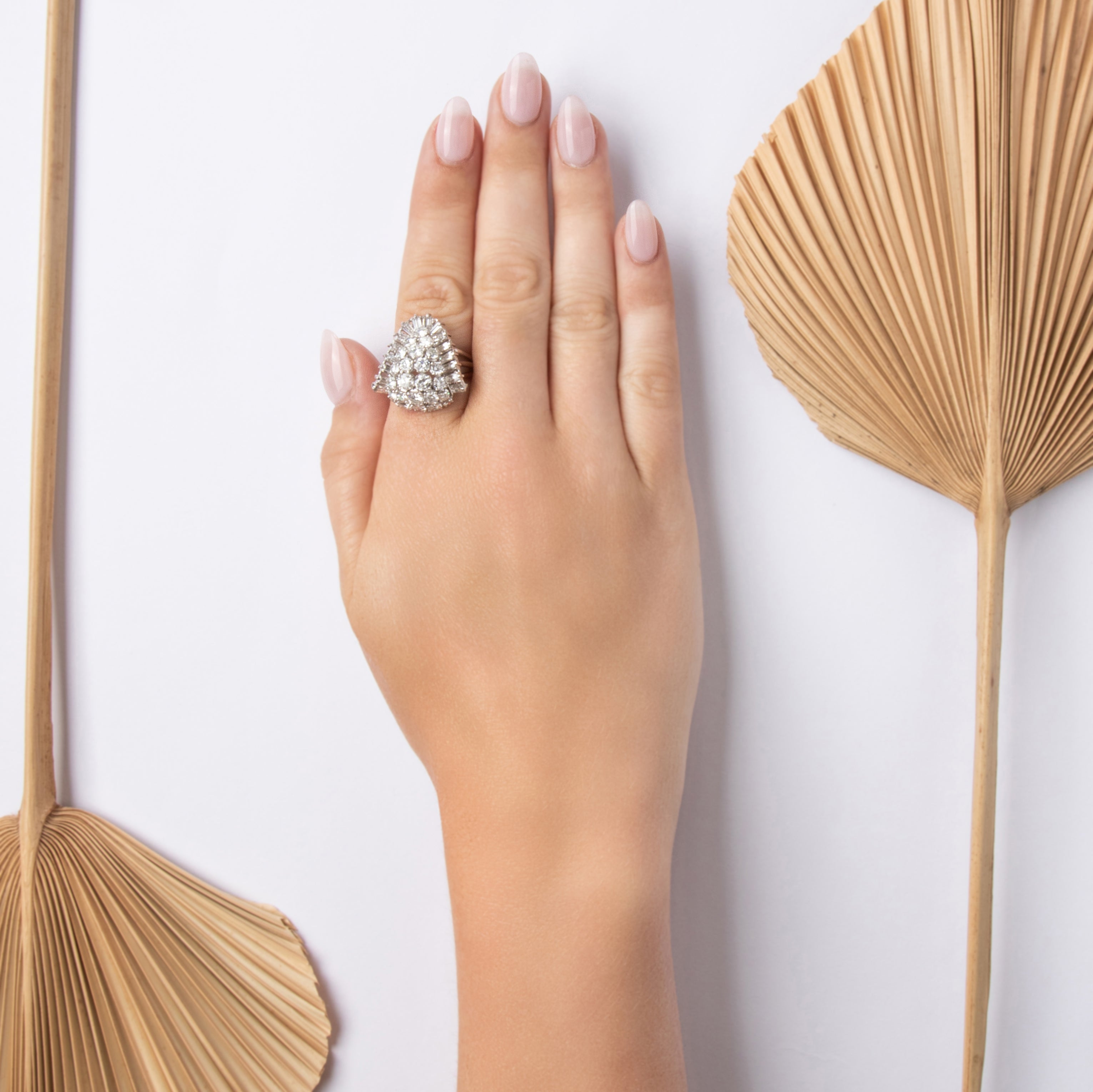 Vintage Platinum 4.95cttw Diamond Oversized Spectacular Geometric Cluster Ring - On model view