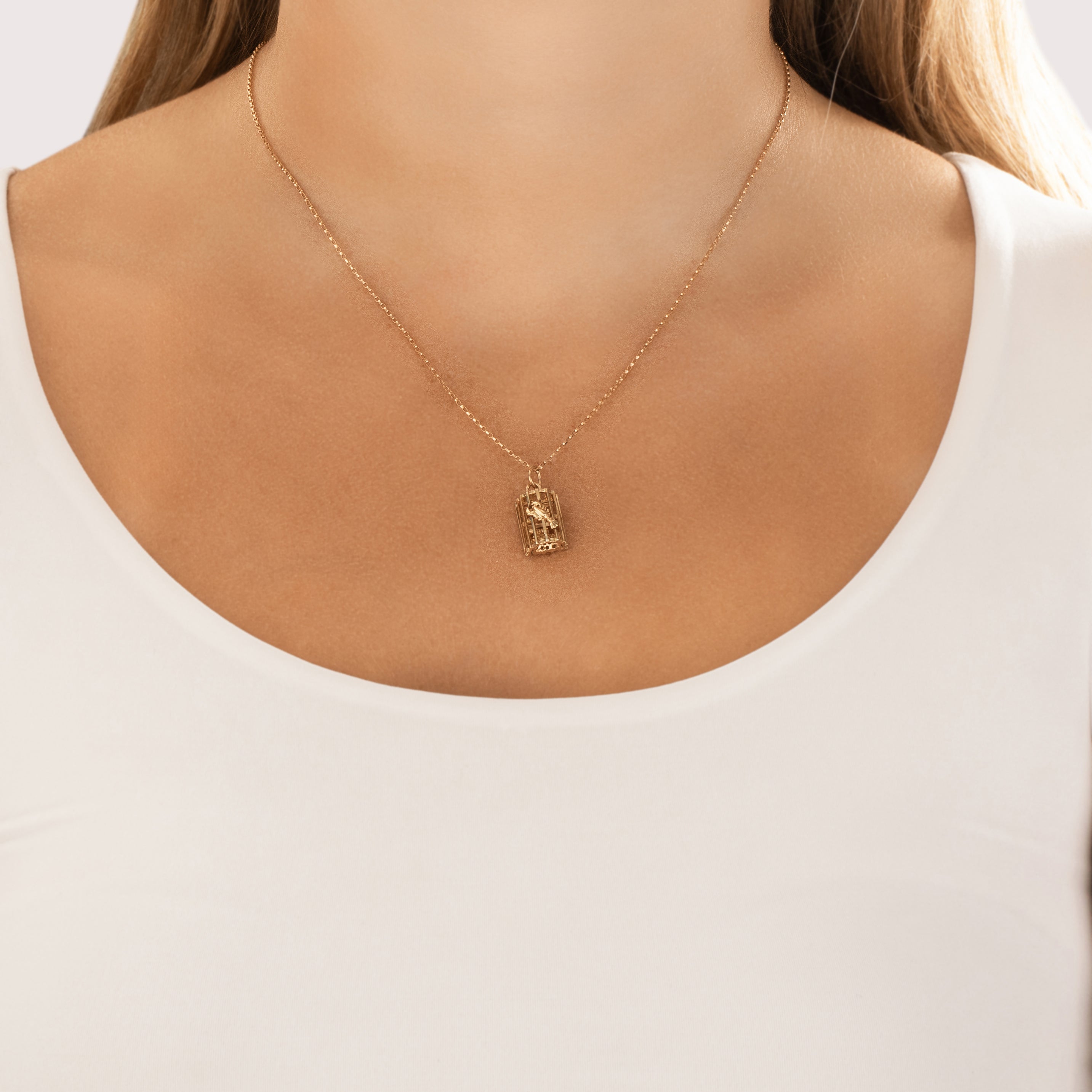 Vintage 14k Yellow Gold Nautical Lobster Trap Charm / Pendant - On model view