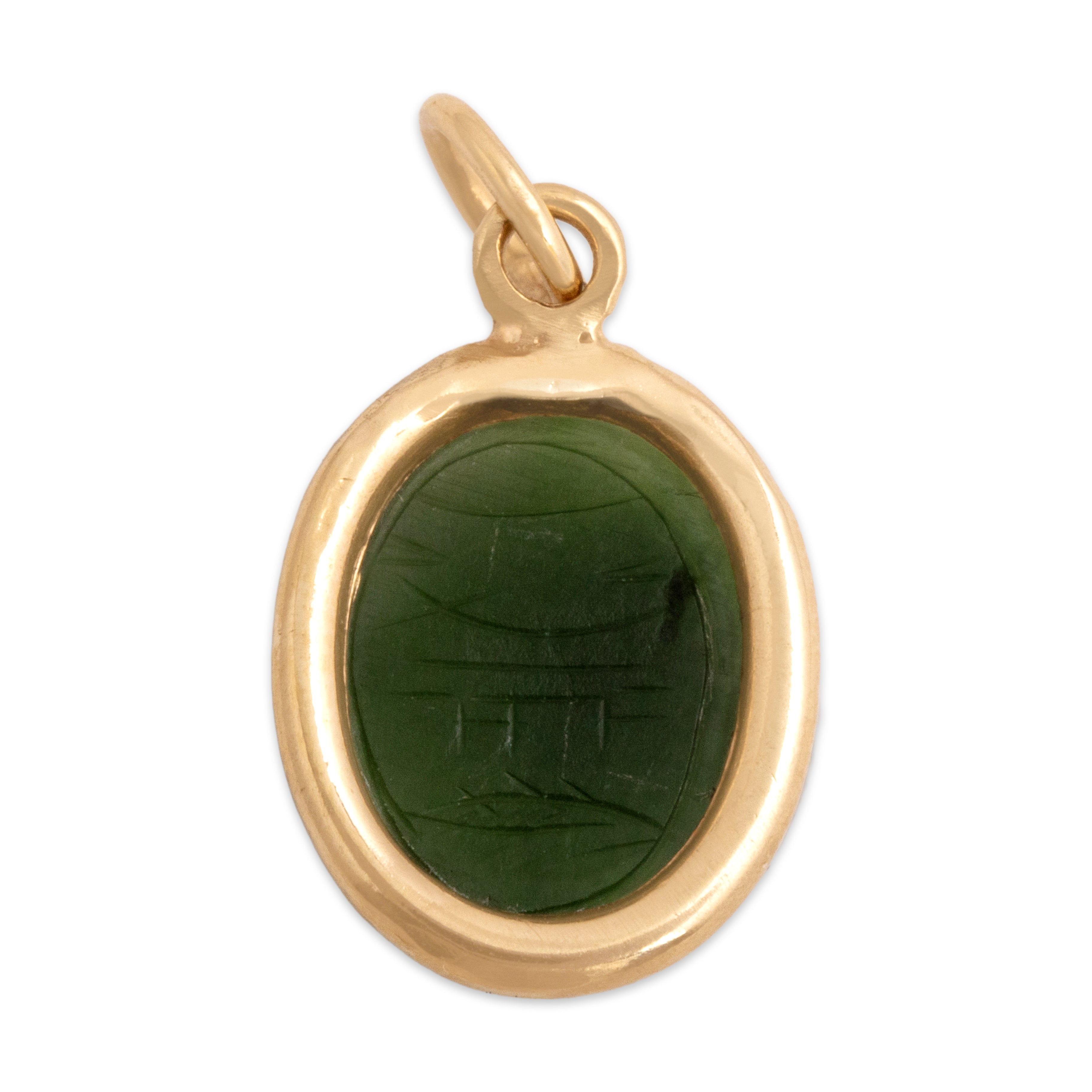 Vintage 10k & 14k Yellow Gold 3.76ct Jade Incredible Carved Scarab Charm / Pendant - Overall view