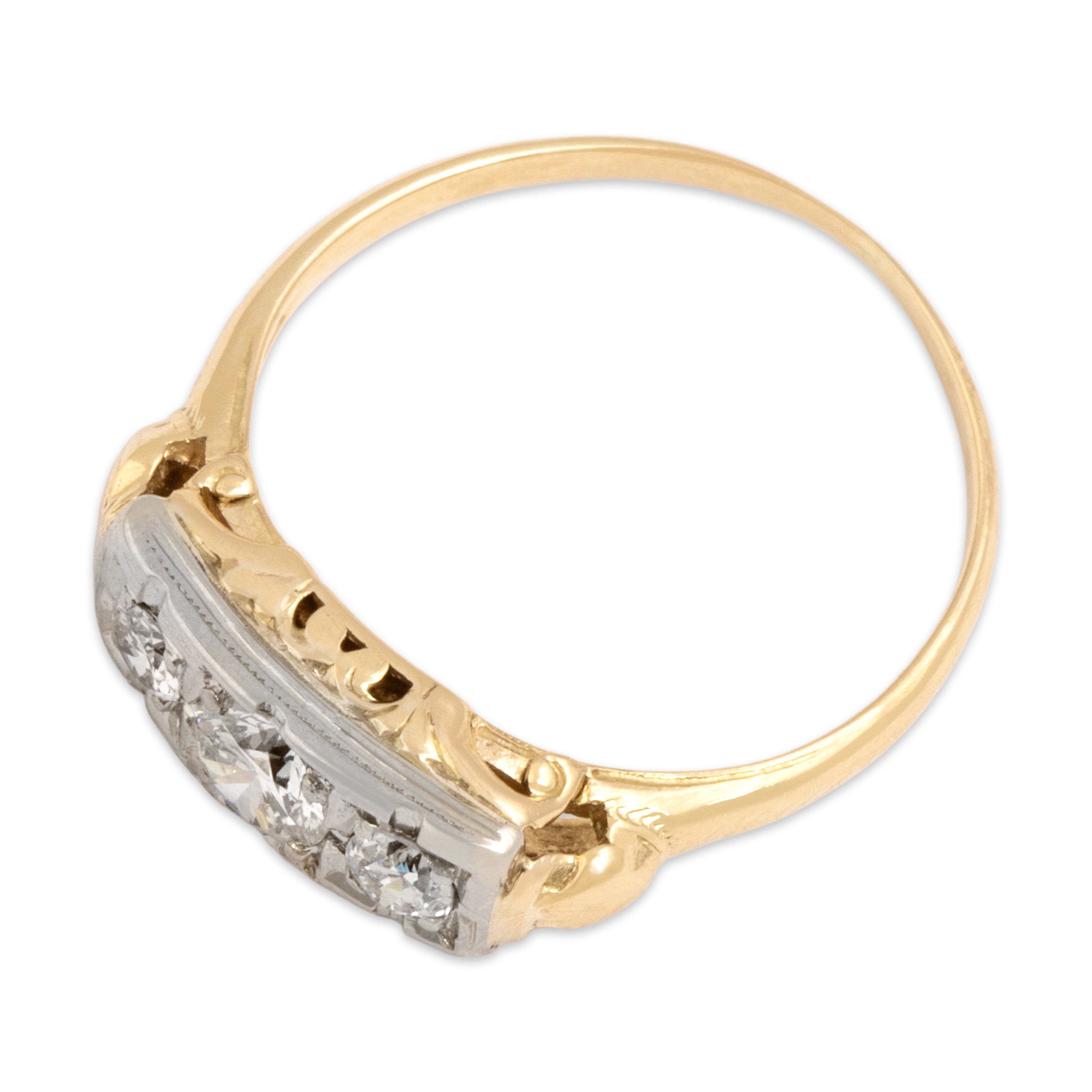 Antique 14k Yellow & White Gold Old European Cut Diamond Decorated Delicate Trio Ring - Overall view