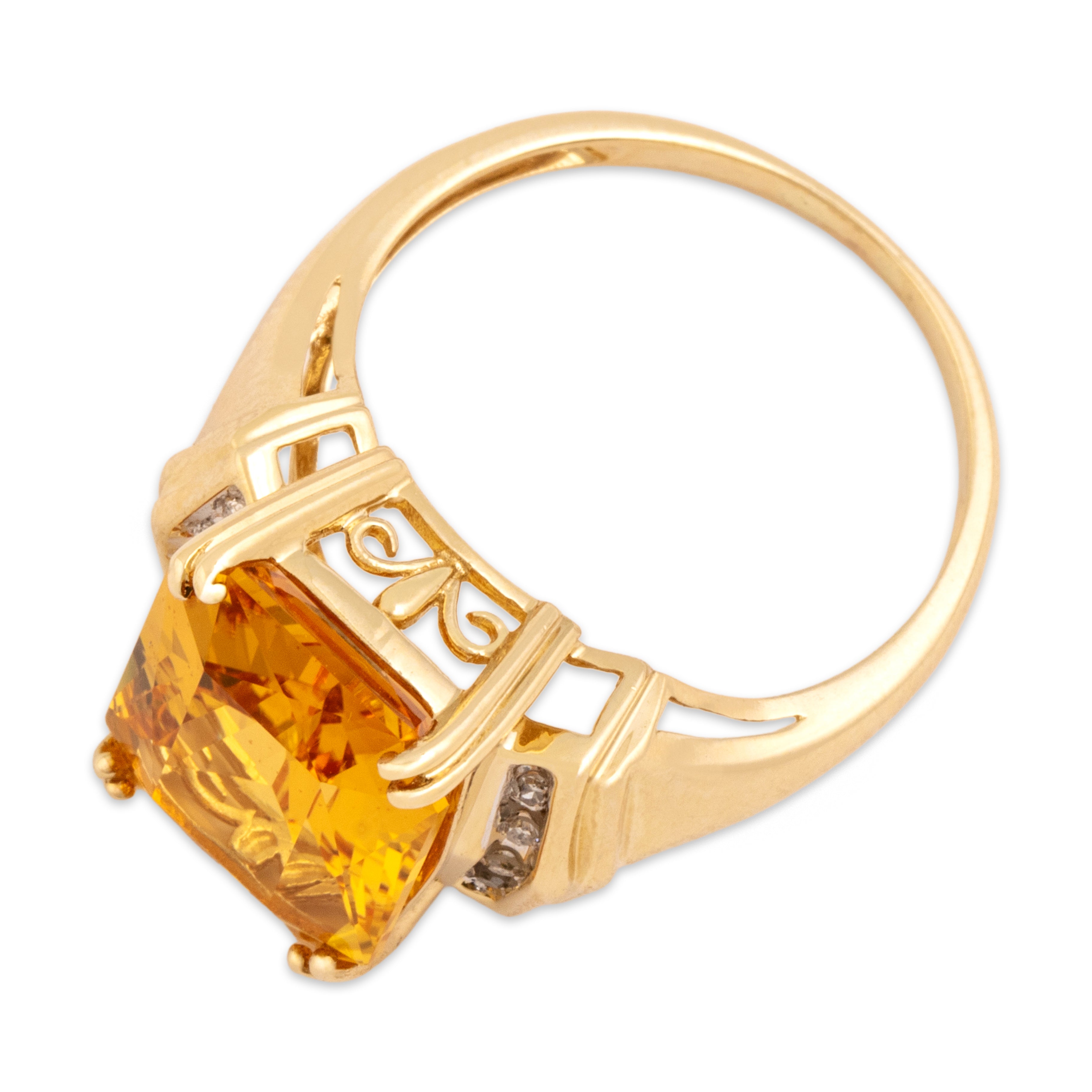 Vintage 10k Yellow Gold 5.85ct Citrine Diamond Fantastic Chevron Shoulder Cocktail Ring - Overall view