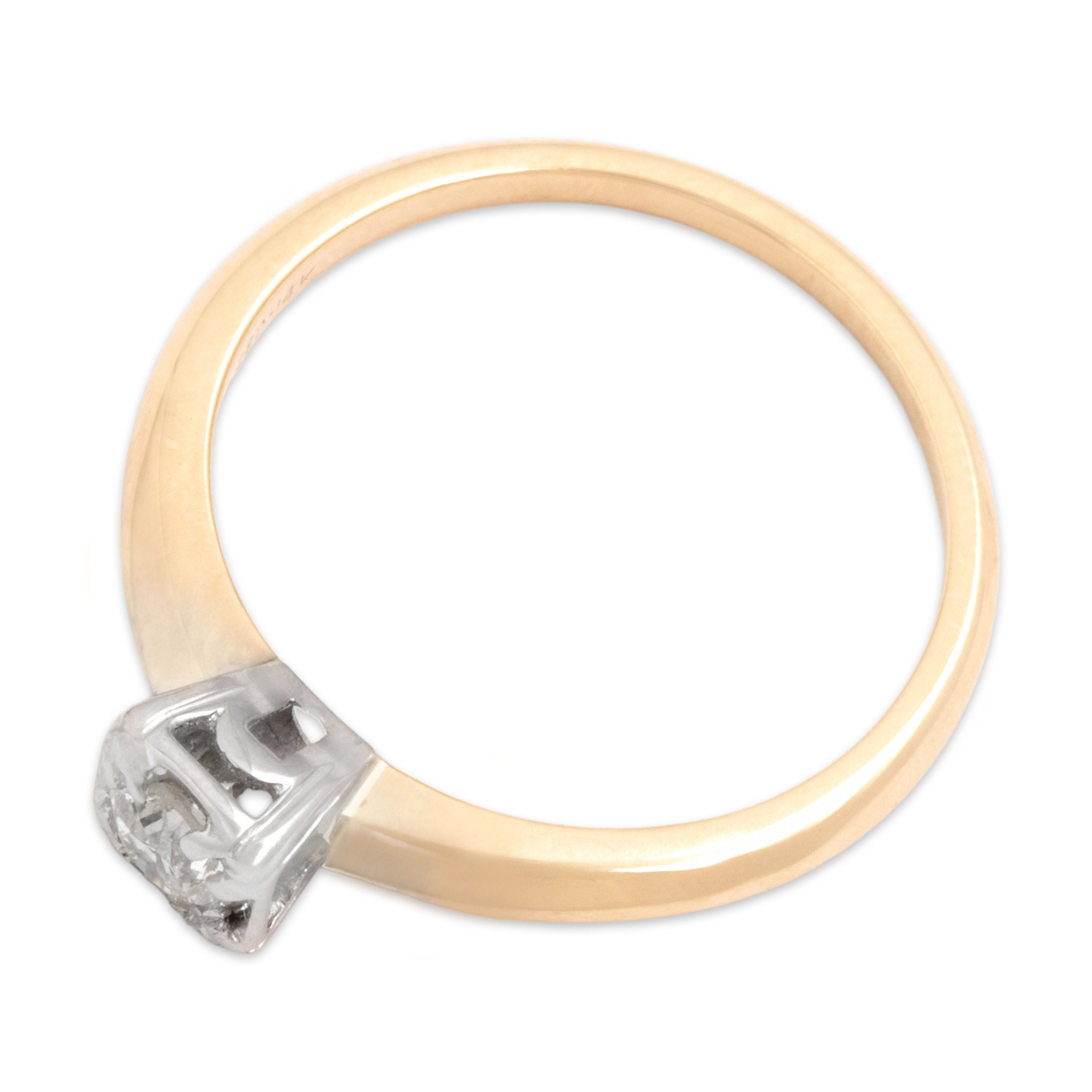 Vintage 14k Yellow & White Gold Old European Cut Diamond Sleek Solitaire Ring 6.50
