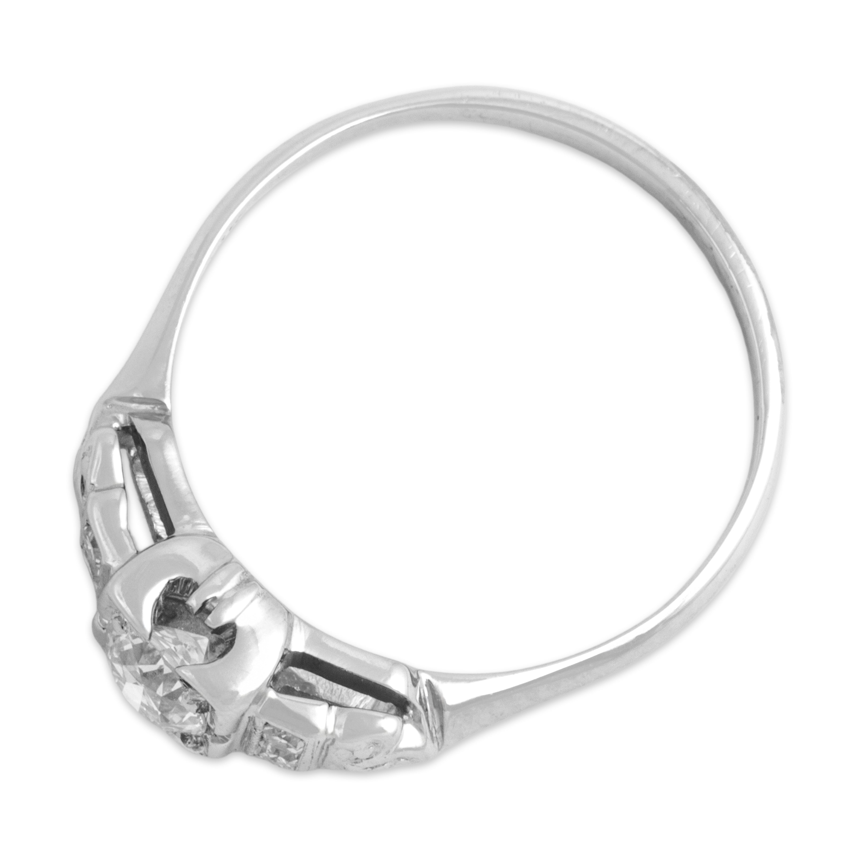 Antique 18k White Gold Old European Cut Diamond Sparkling Square-Set Line Ring - Overall view