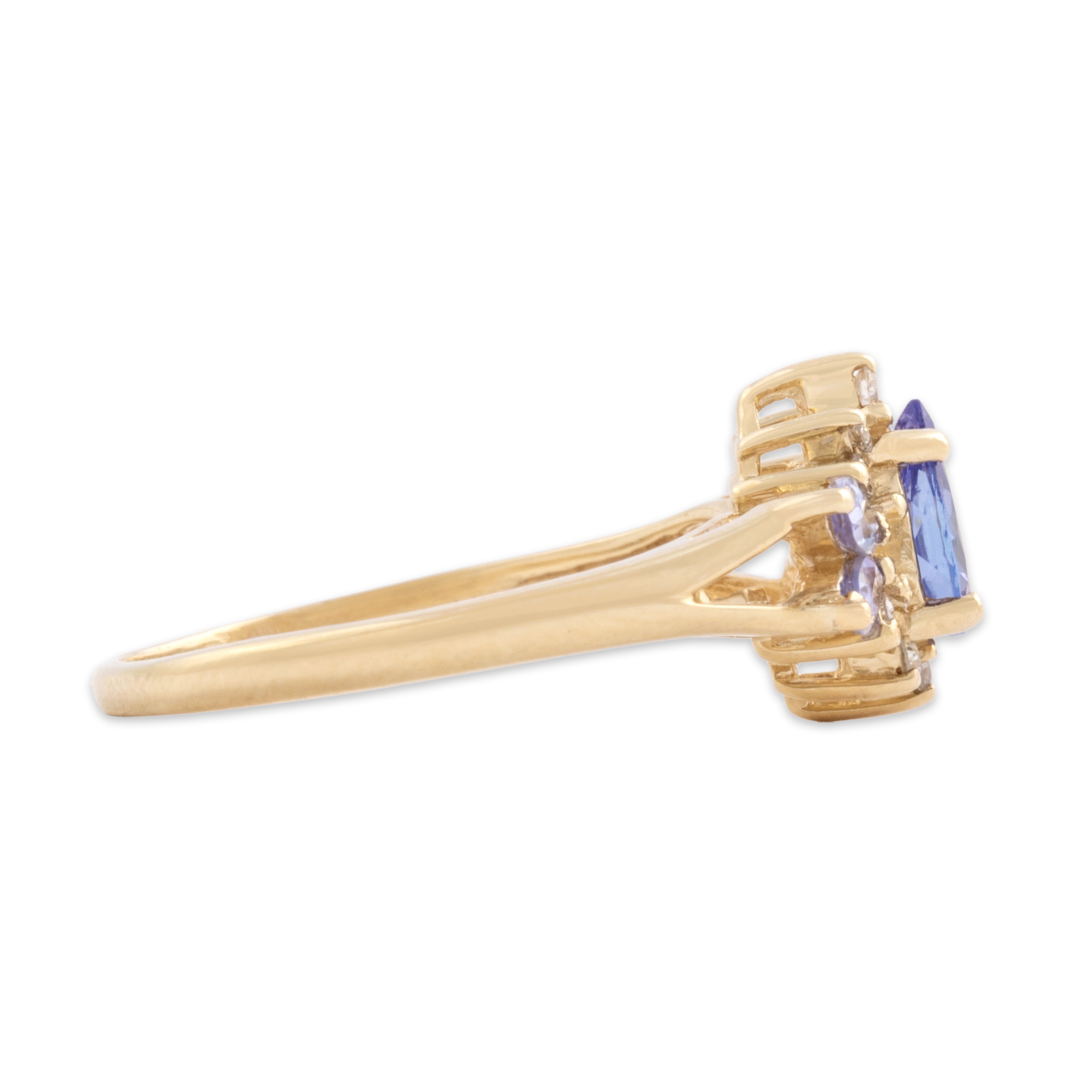 Vintage 14k Yellow Gold .74cttw Tanzanite Diamond Burst Accented Pear Ring - Side view
