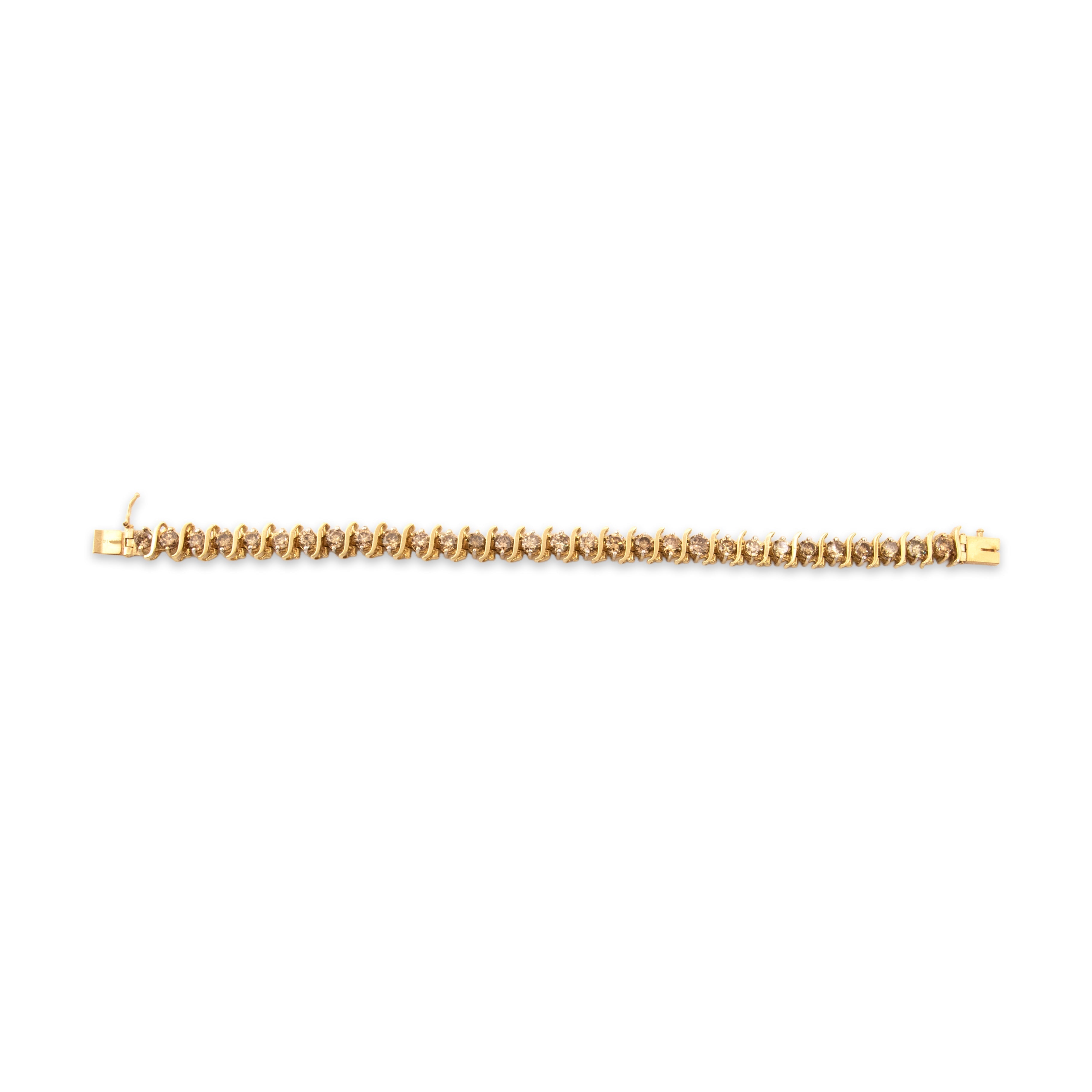 Vintage Substantial 14k Yellow Gold 8.79cttw Champagne Diamond Glamorous Swirl Tennis Bracelet - Overall view