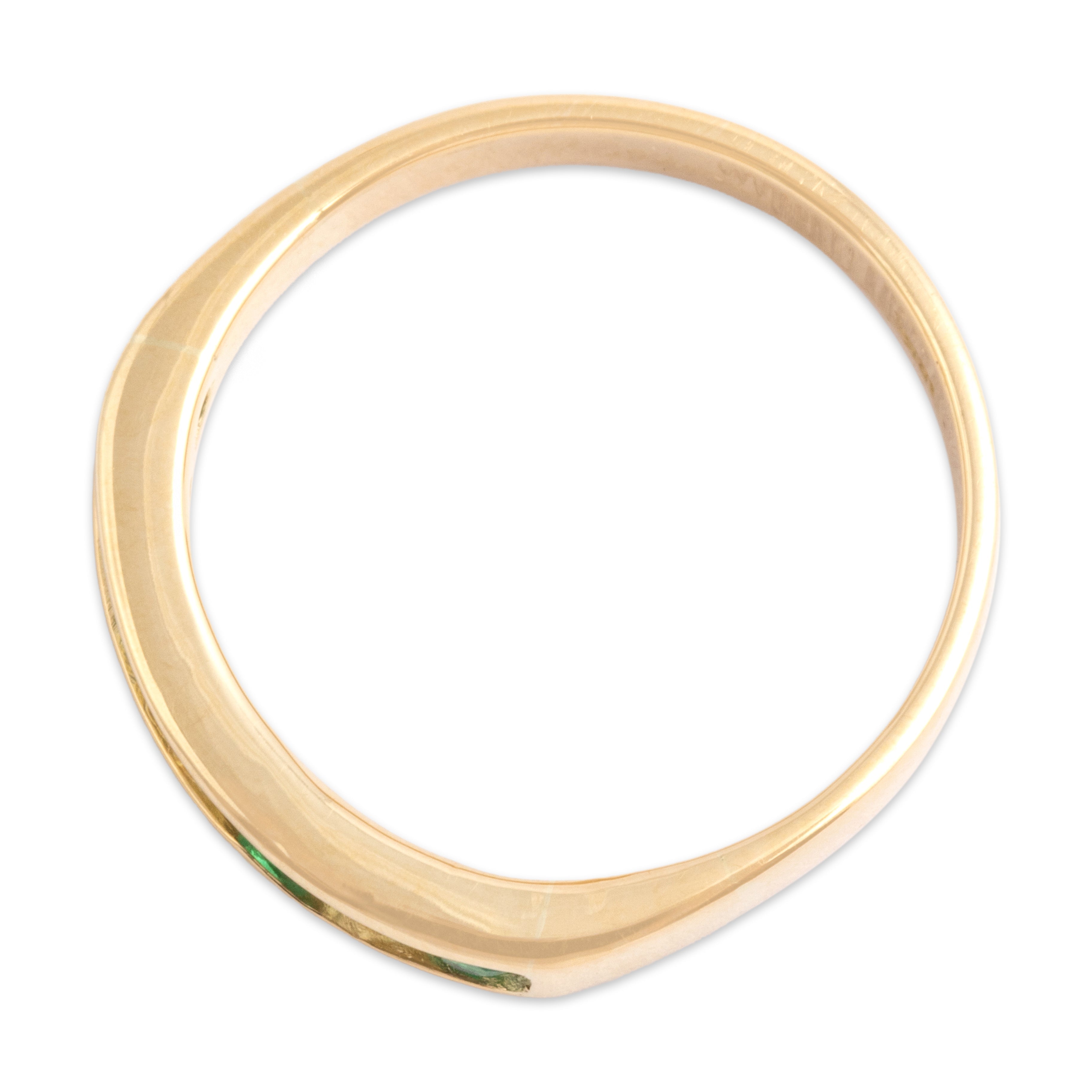 Vintage 18k Yellow Gold Emerald Diamond Evergreen Alternating Channel Band Ring - detail view #1