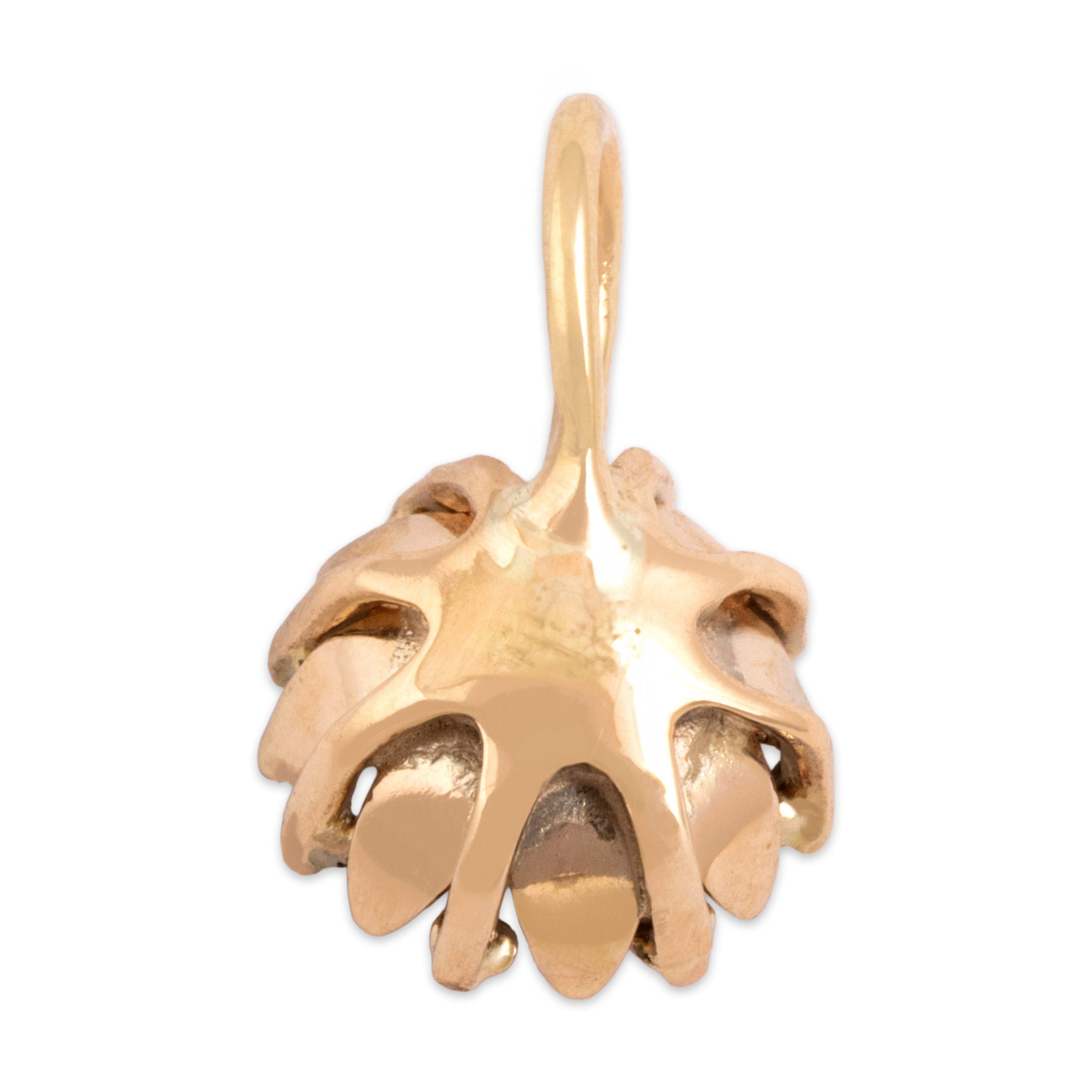 Antique Small 14k Yellow Gold Old Mine Cut Diamond Black Enamel Flower Charm / Pendant - Back view