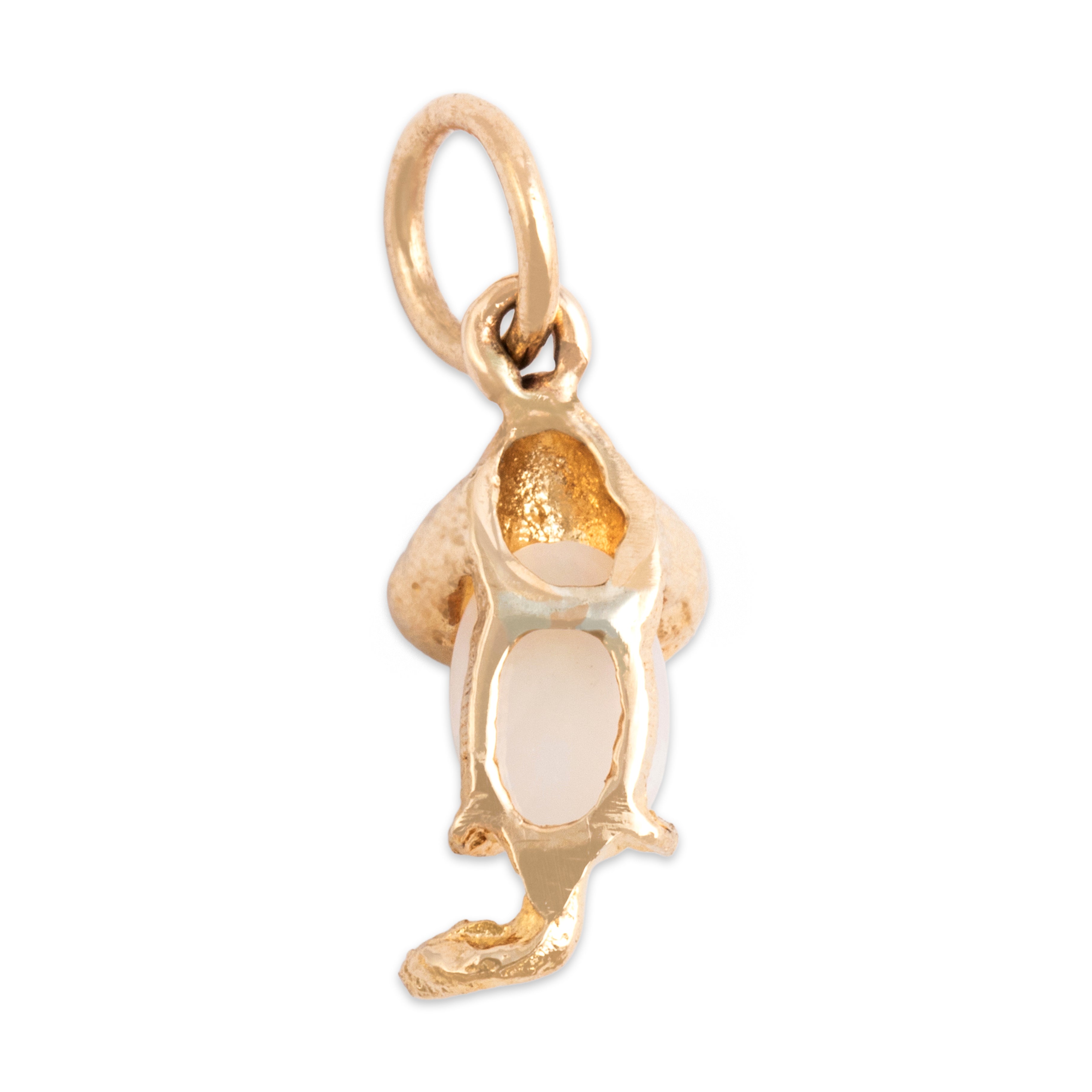 Antique Small 14k Yellow Gold Natural Opal Pink Synthetic Sapphire Adorable Scurrying Mouse Charm / Pendant - Back view