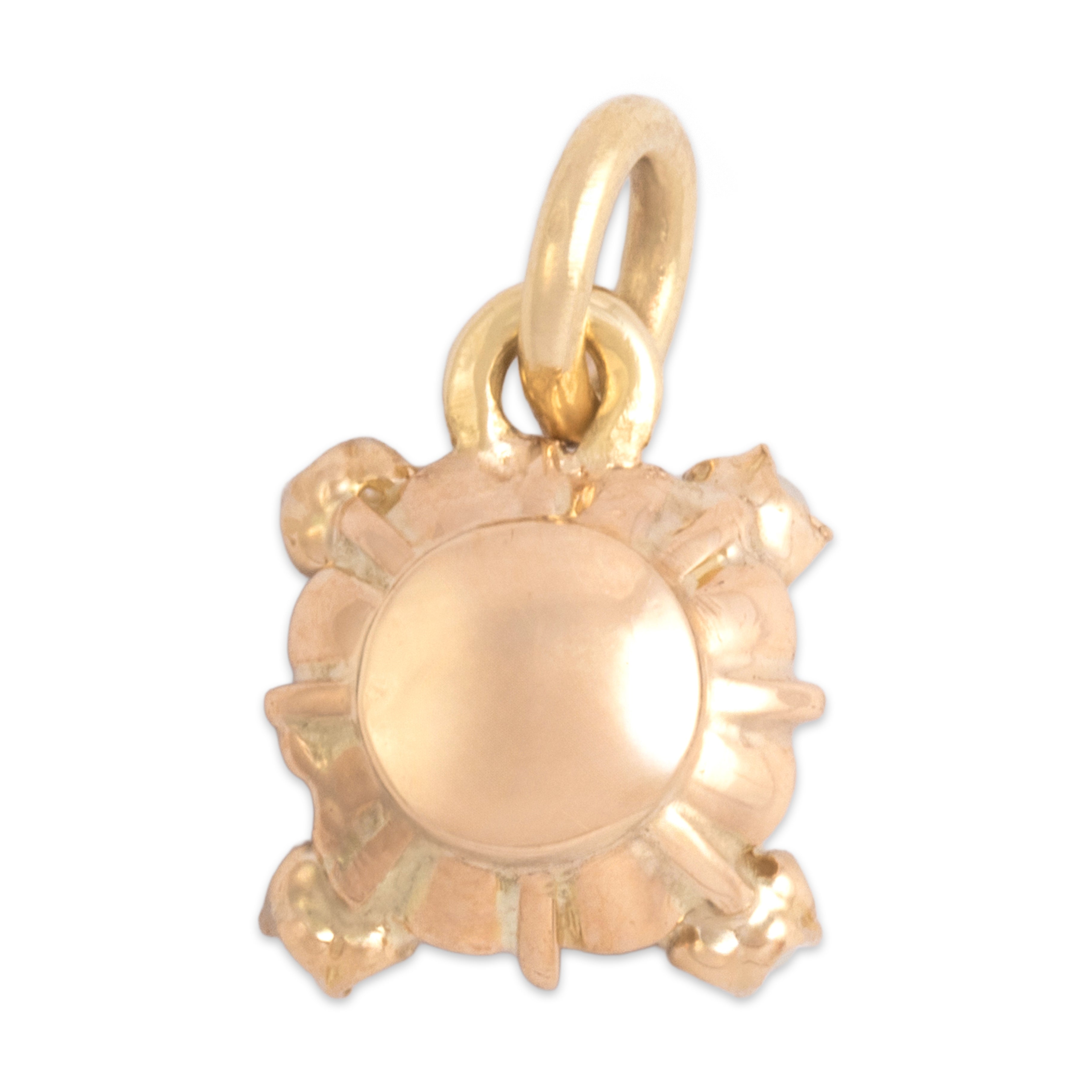 Antique 14k Yellow Gold Blue Garnet Glass Doublet Pearl Bright Quatrefoil Buttercup Pendant - Back view