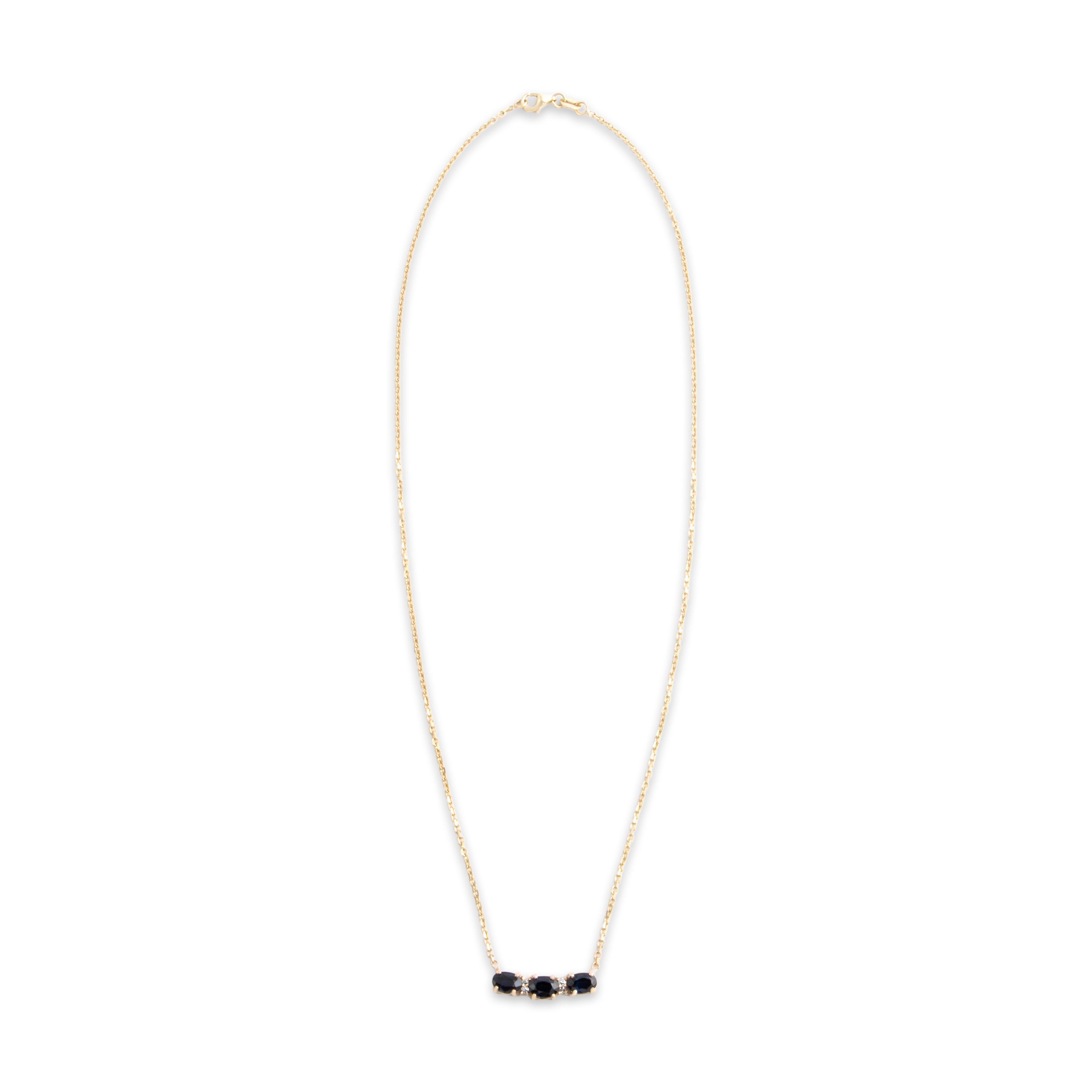 Vintage 14k Yellow Gold 1.61cttw Blue Sapphire Diamond Chic East-West Trio Necklace - Overall view