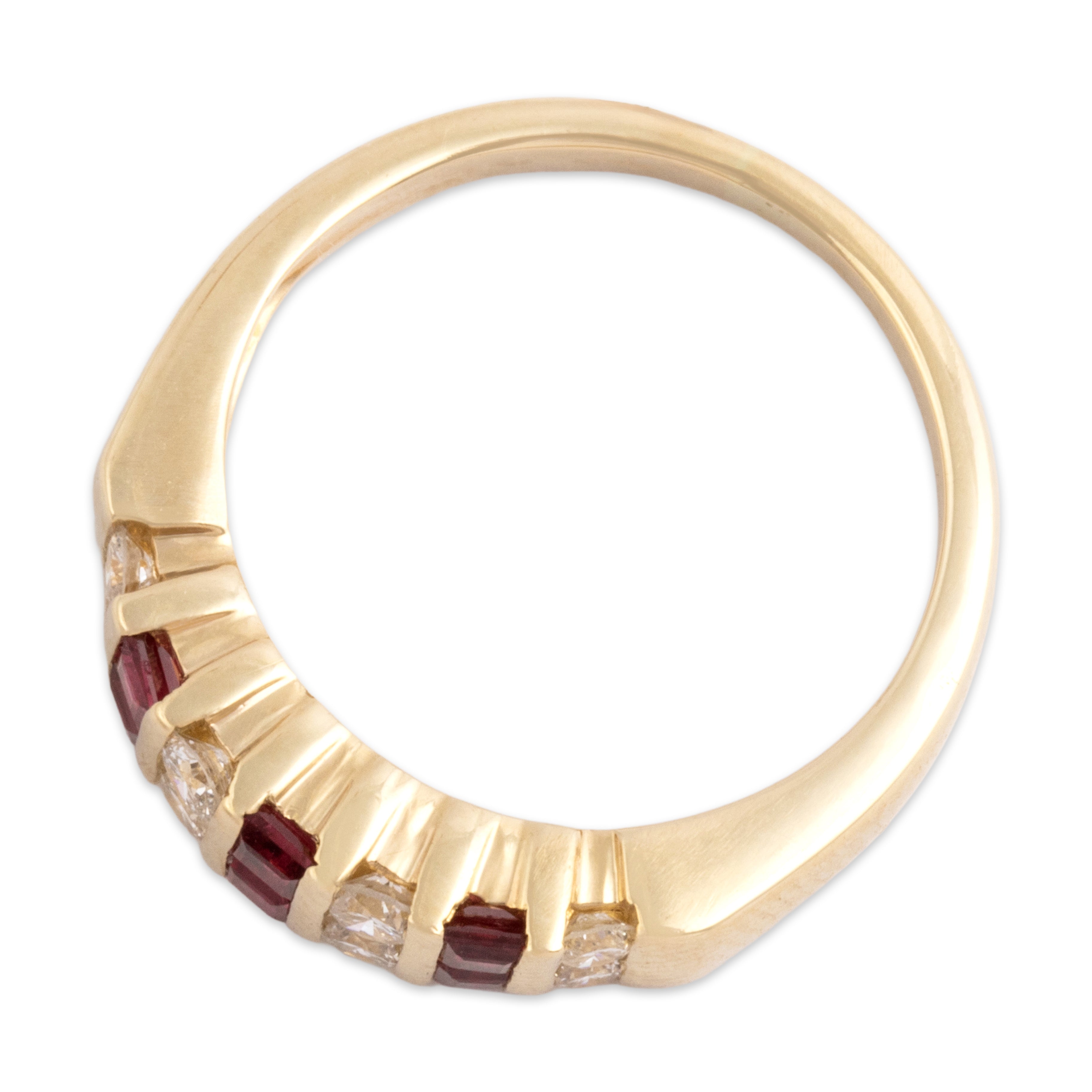 Vintage 14k Yellow Gold Ruby Diamond Chic Dual-Cut Channel Band Ring - Overall view