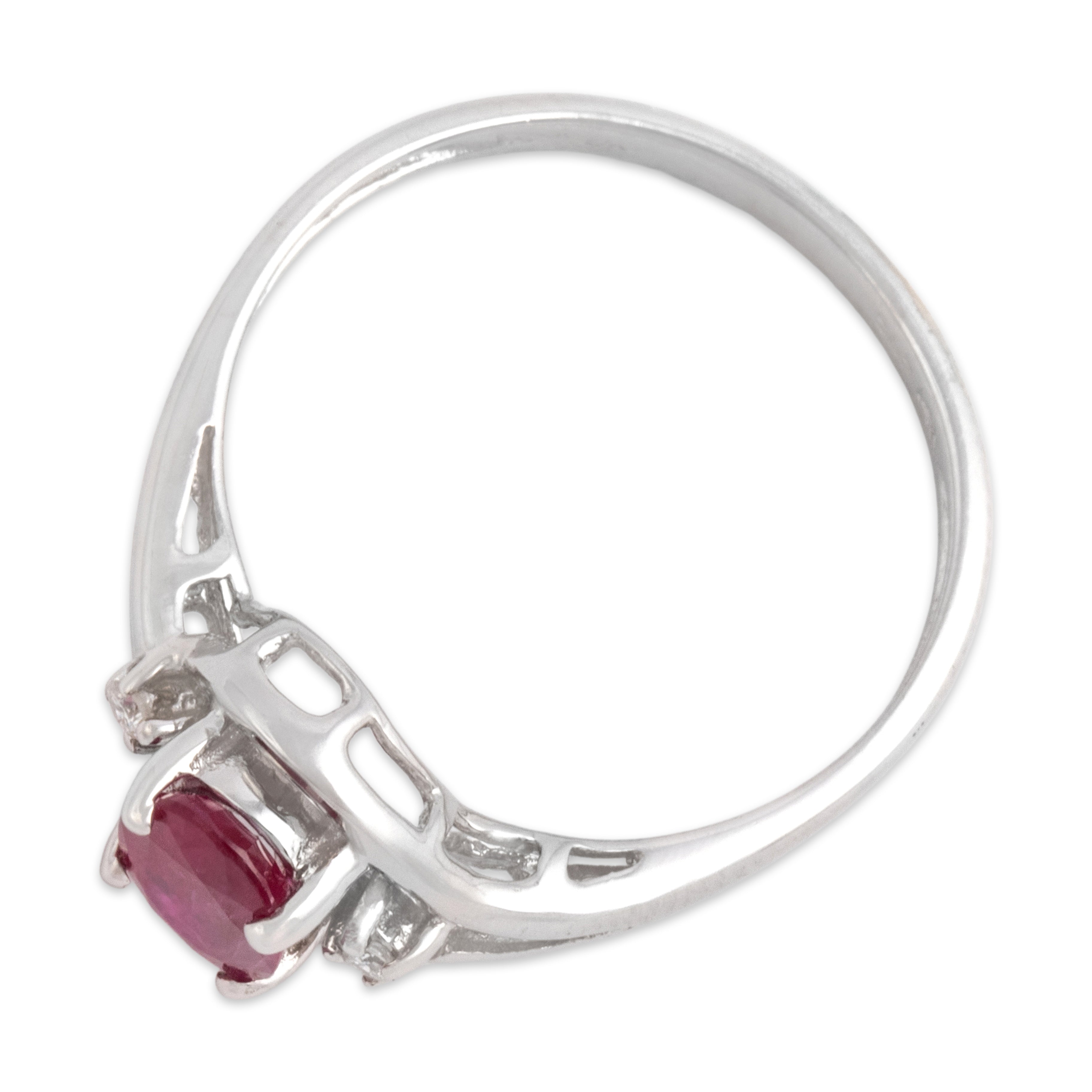 Vintage 14k White Gold .53ct Ruby Diamond Gleaming Swirled Trio Ring - Overall view