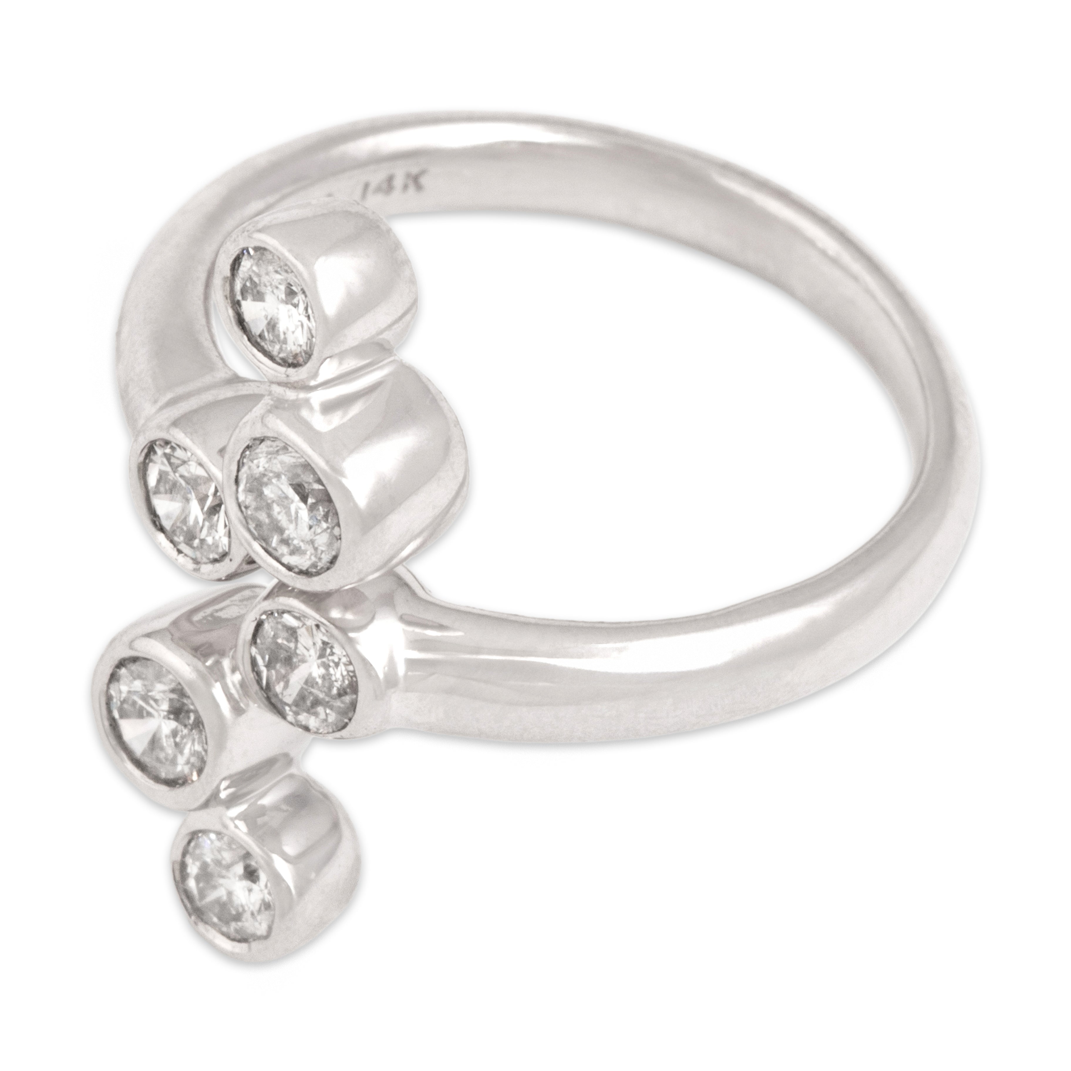 Vintage 14k White Gold .96cttw Diamond Chic Modern Bezel Bubble Open Ring - Overall view