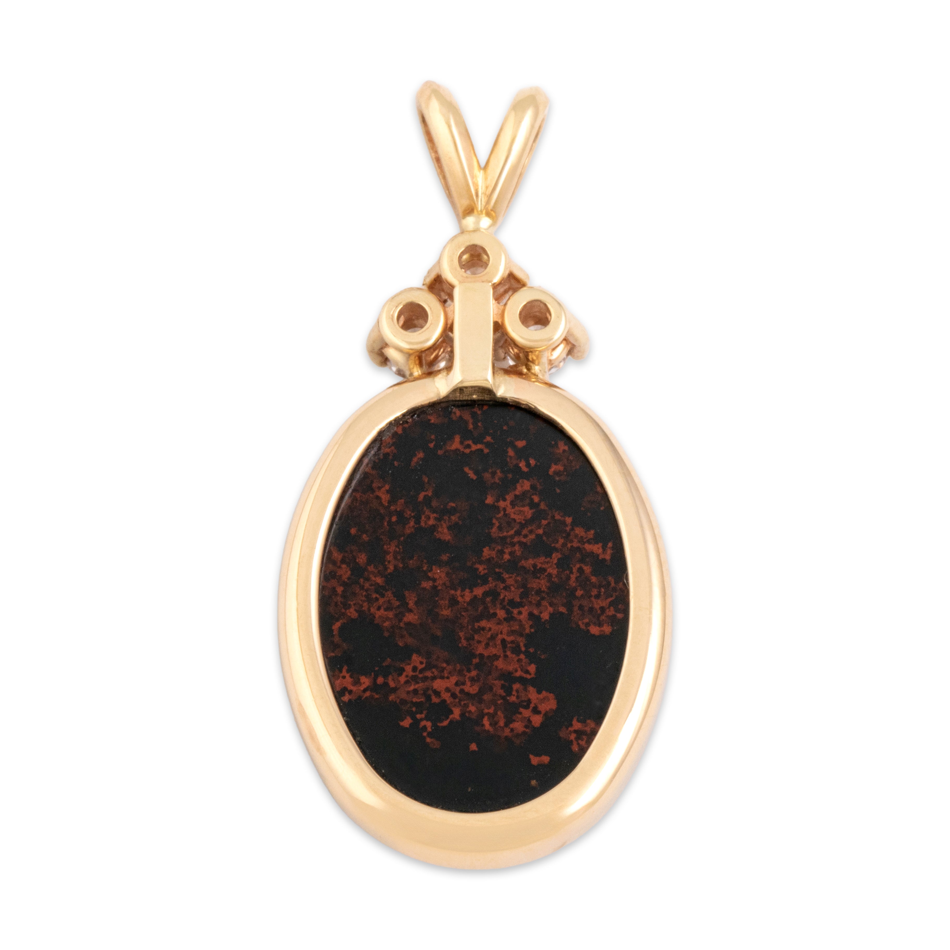 Vintage 14k Yellow Gold 8.78ct Bloodstone Diamond Stunning Sparkling Cabochon Pendant - Back view
