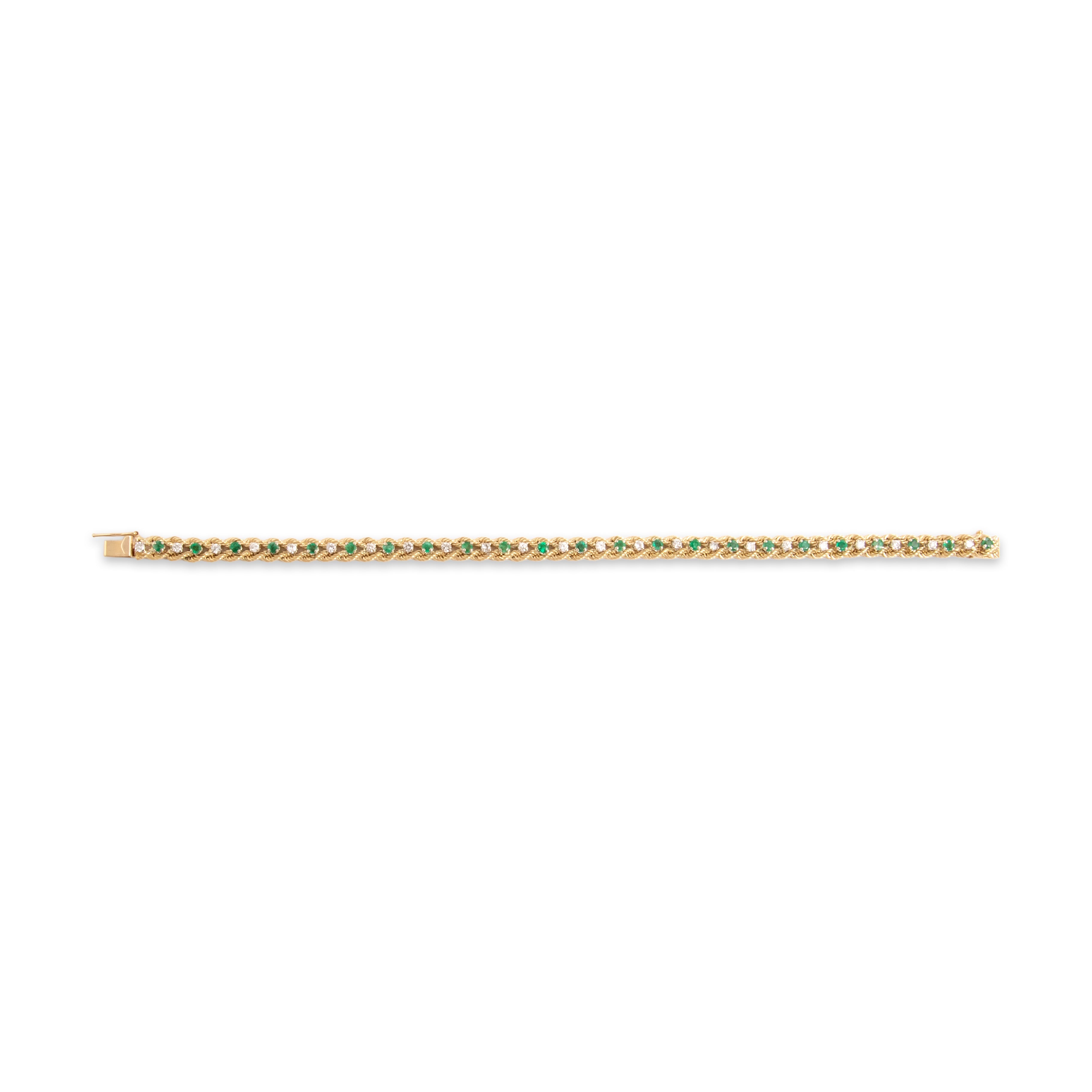 Vintage 14k Yellow Gold .83cttw Emerald .61cttw Diamond Wonderful Dual Rope Line Bracelet - Overall view