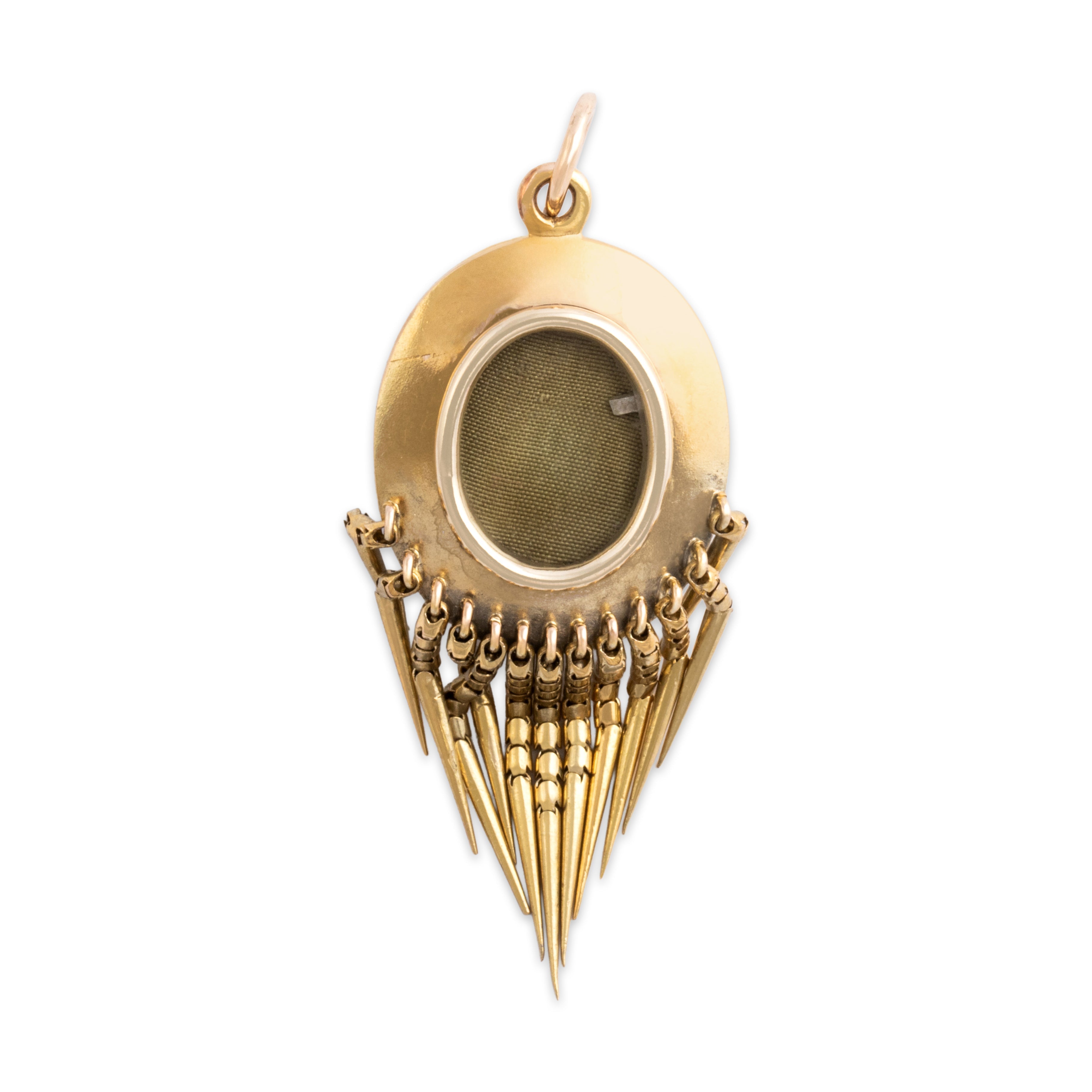 Antique Victorian 14k Yellow Gold 11.57ct Garnet Old Mine Cut Diamond Pearl Superb Star Detail Fringe Locket Pendant - Back view
