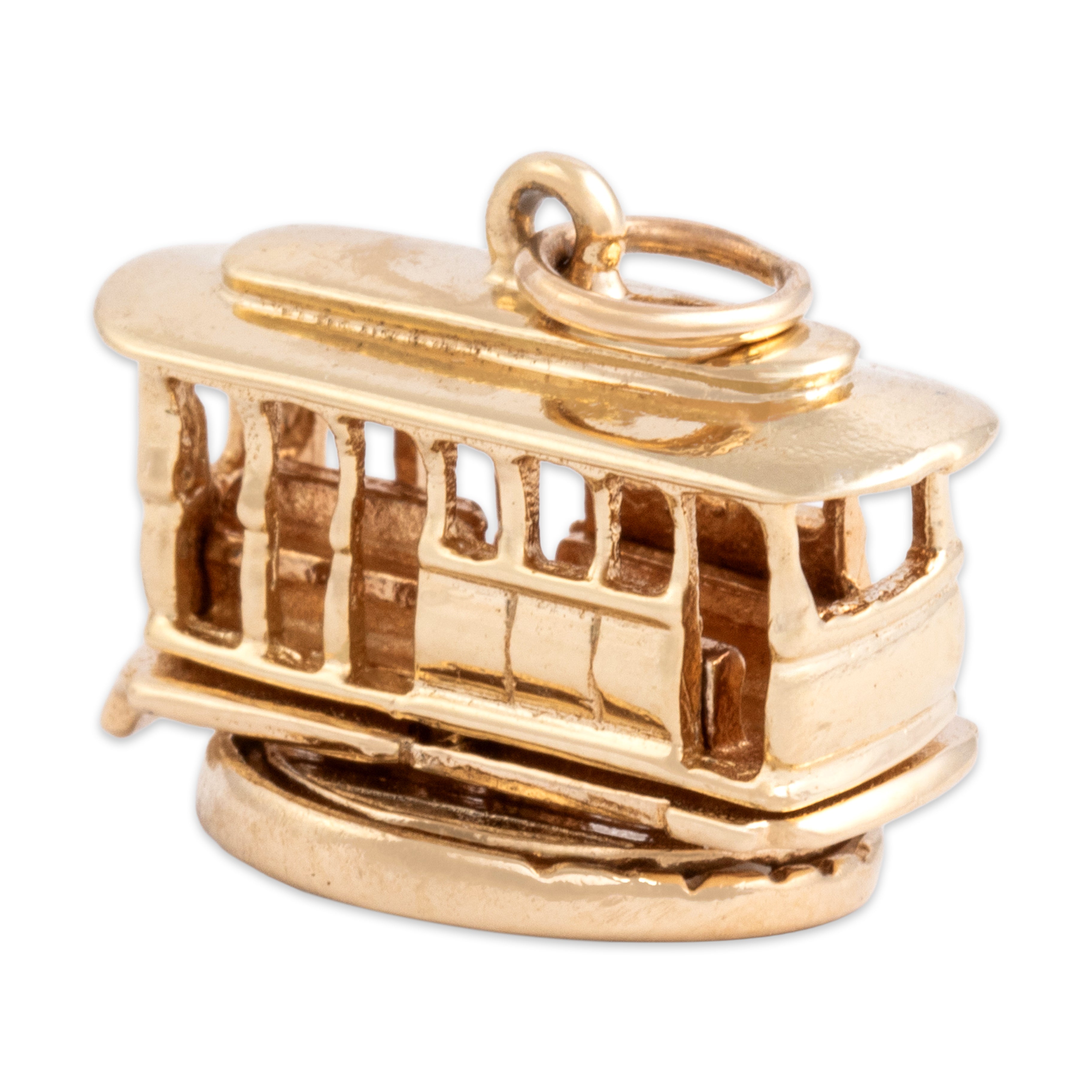 Vintage 14k Yellow Gold Articulated San Francisco Cable Car Charm / Pendant - Overall view