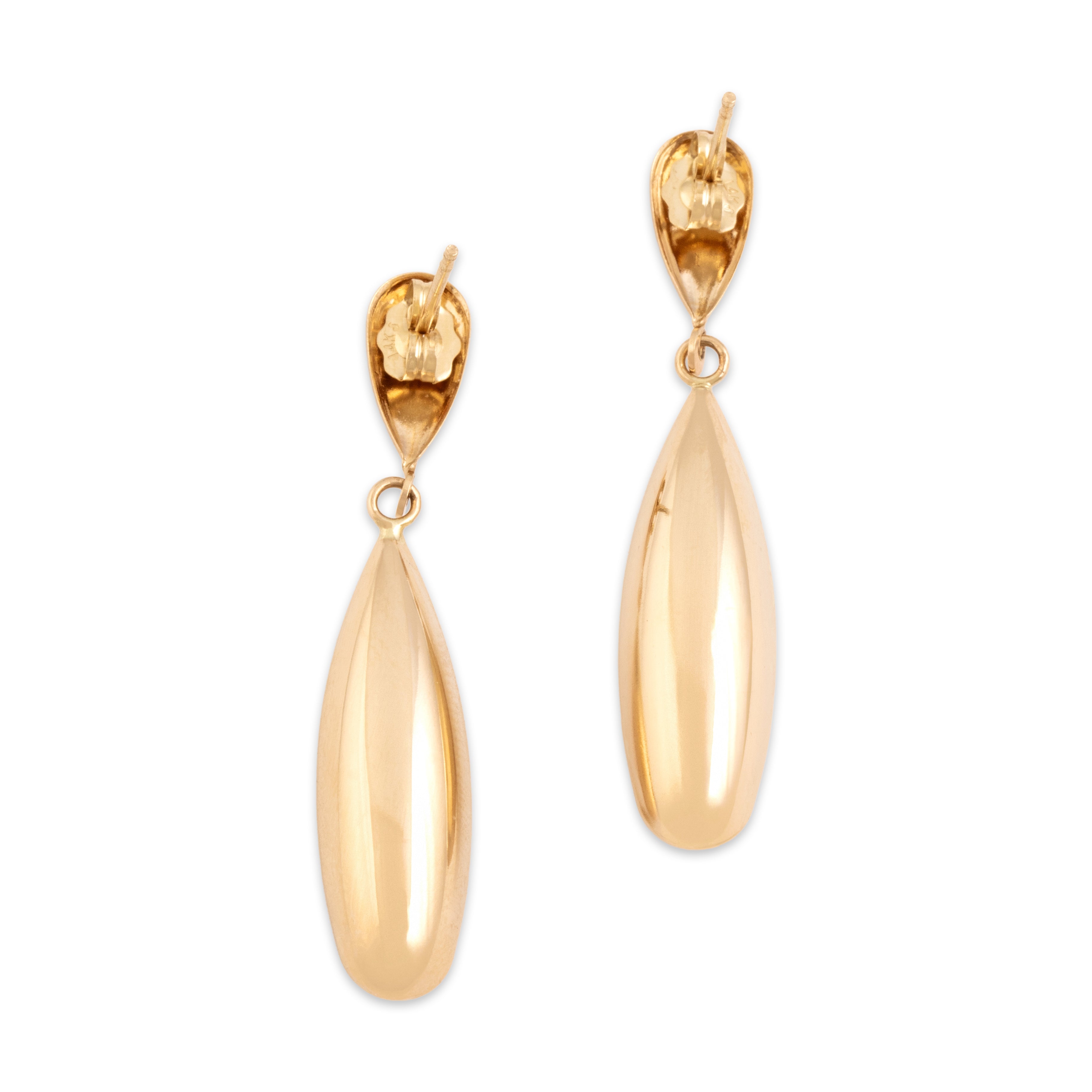 Vintage 14k Yellow Gold Gleaming Oblong Dangle Earrings - Back view