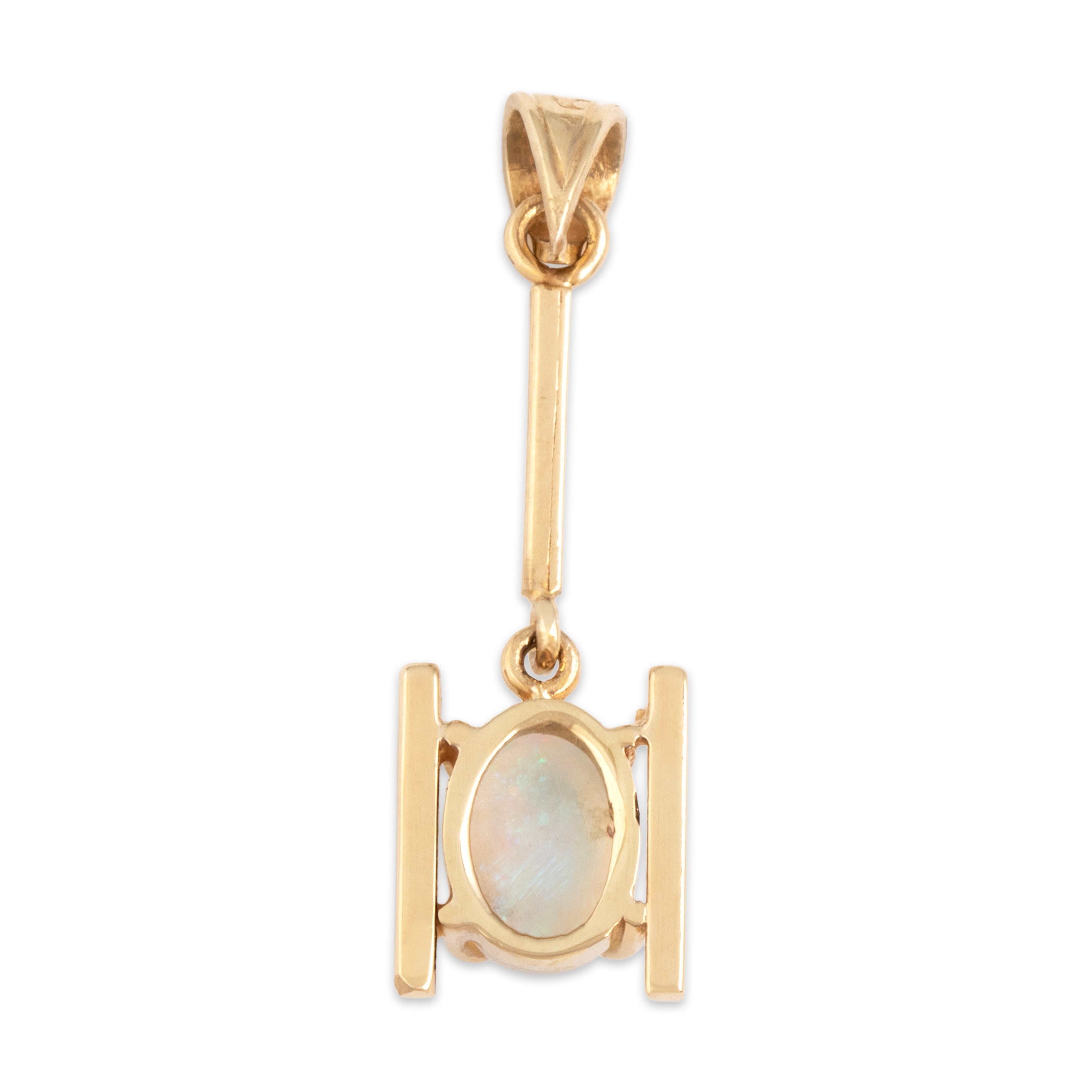 Vintage 10k Yellow Gold .63ct Opal Geometric Rainbow Drop Pendant - Back view