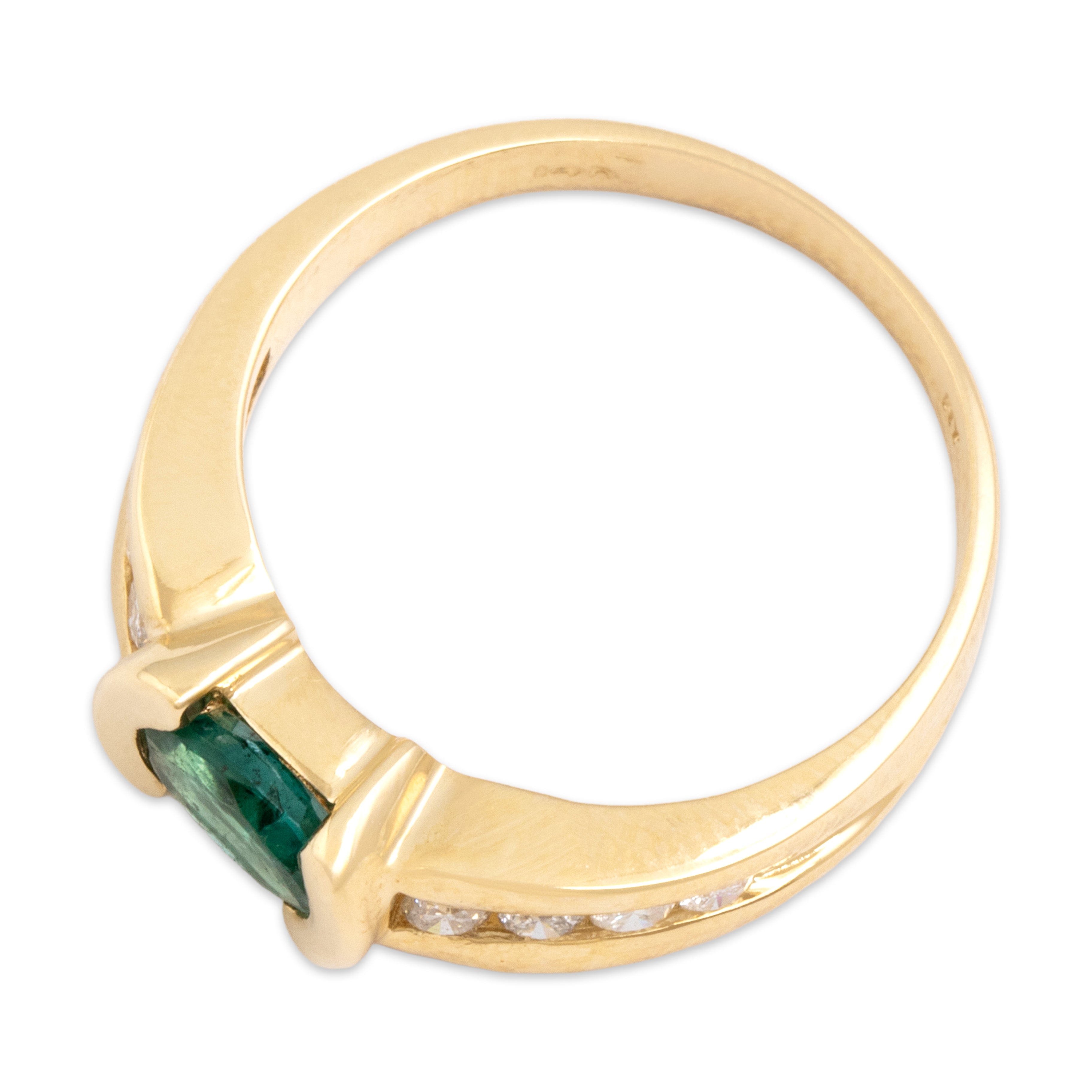 Vintage 14k Yellow Gold Emerald Diamond Shimmering East-West Partial Bezel Ring - Overall view