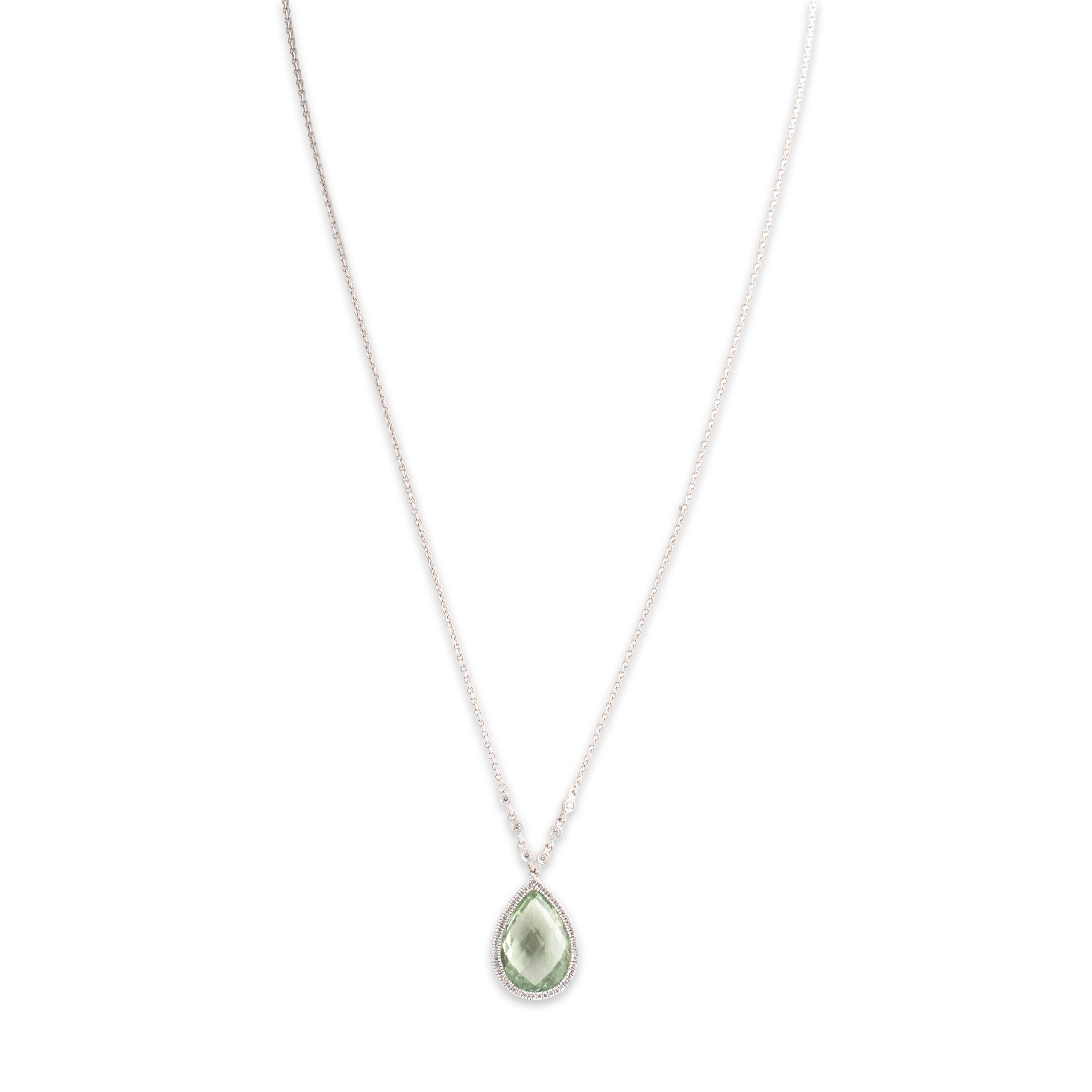 Vintage 14k White Gold 7.1ct Prasiolite Diamond Wonderful Checkerboard Pear Halo Necklace - detail view #1