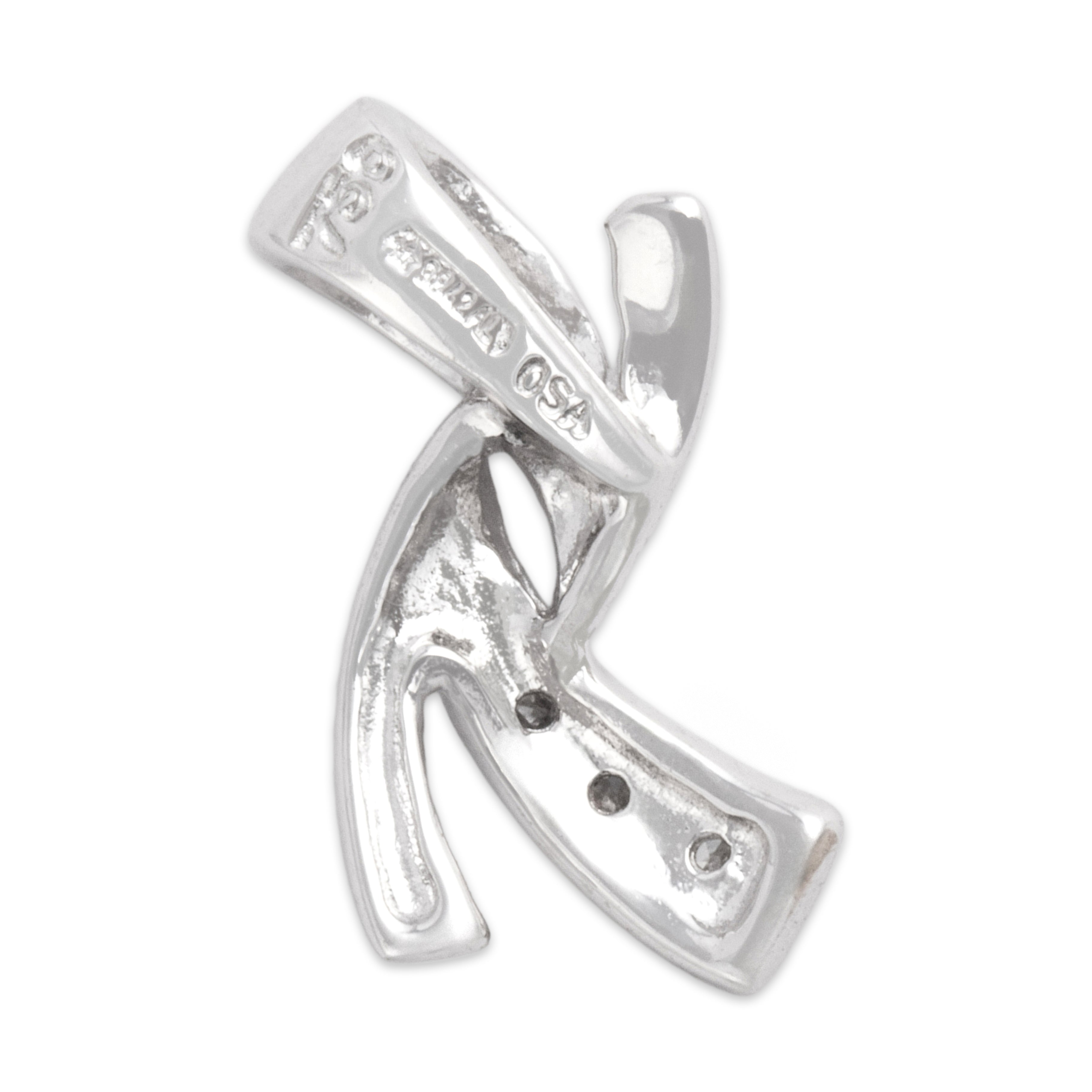 Vintage Italian Small 18k White Gold Diamond Ribbon Twirl Pendant - Back view
