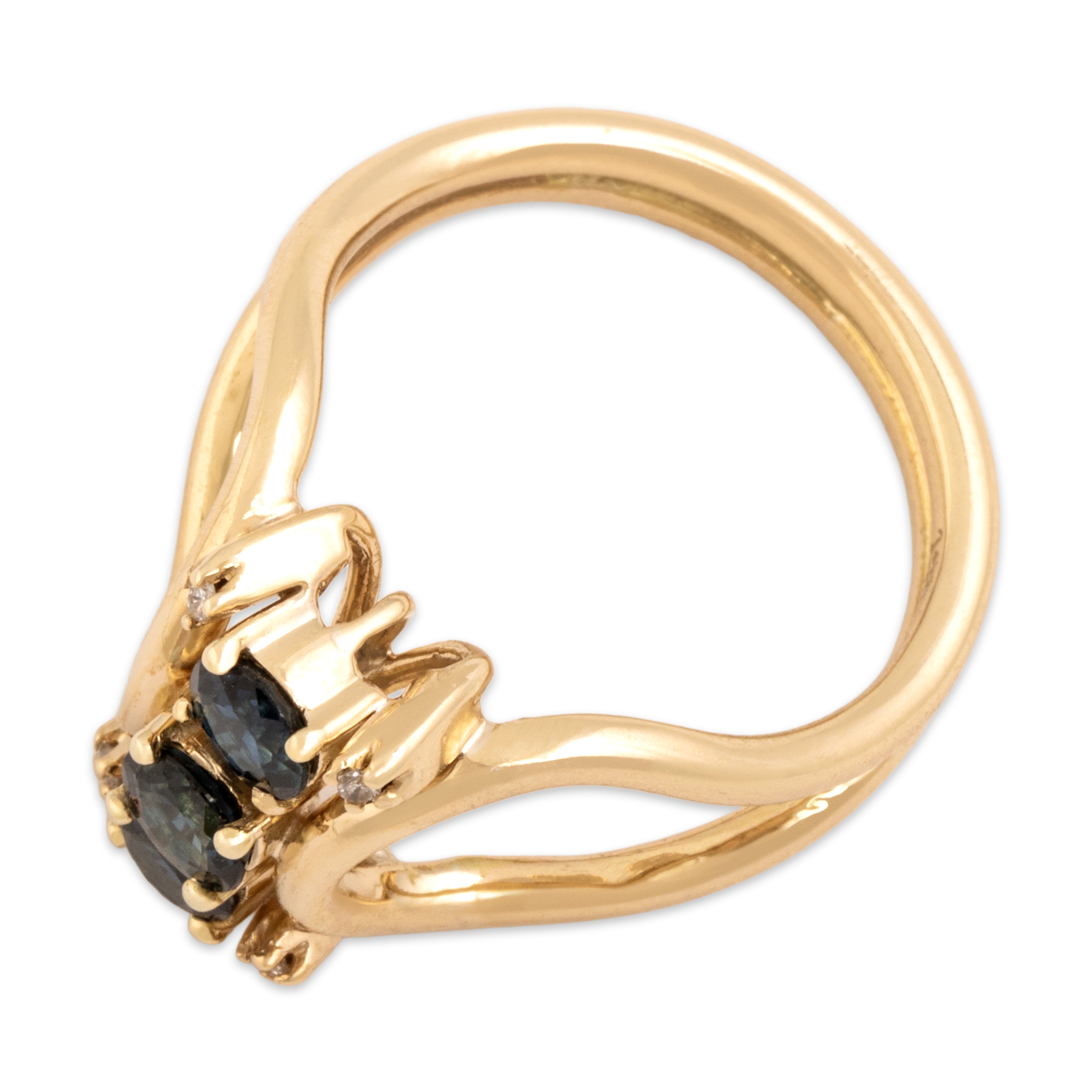 Vintage 14k Yellow Gold .94cttw Blue Sapphire Diamond Wide Stacked Trio Ring - Overall view