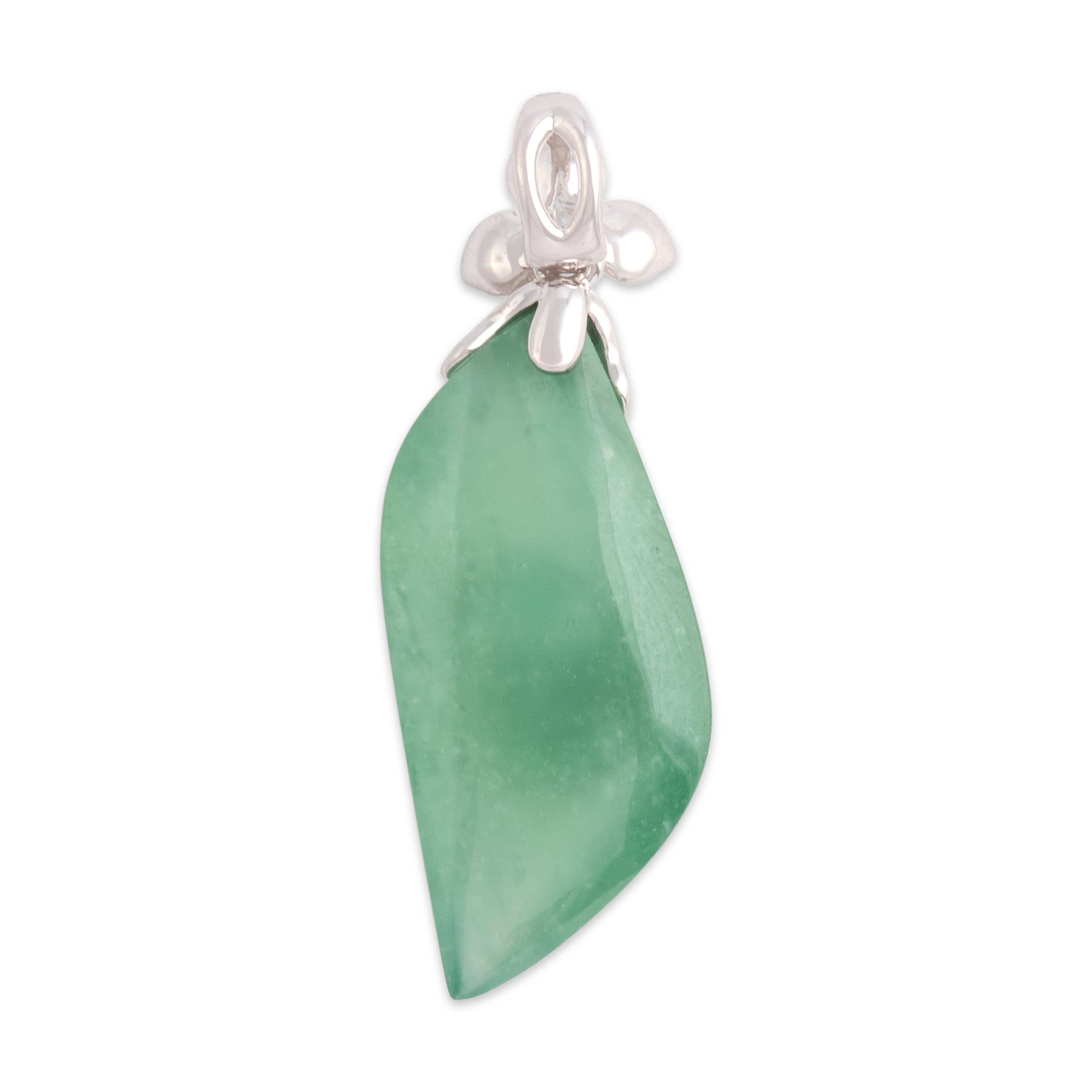 Estate 18k White Gold 9.96ct Jade Green Chalcedony Flowering Naturalistic Leaf Pendant - Back view