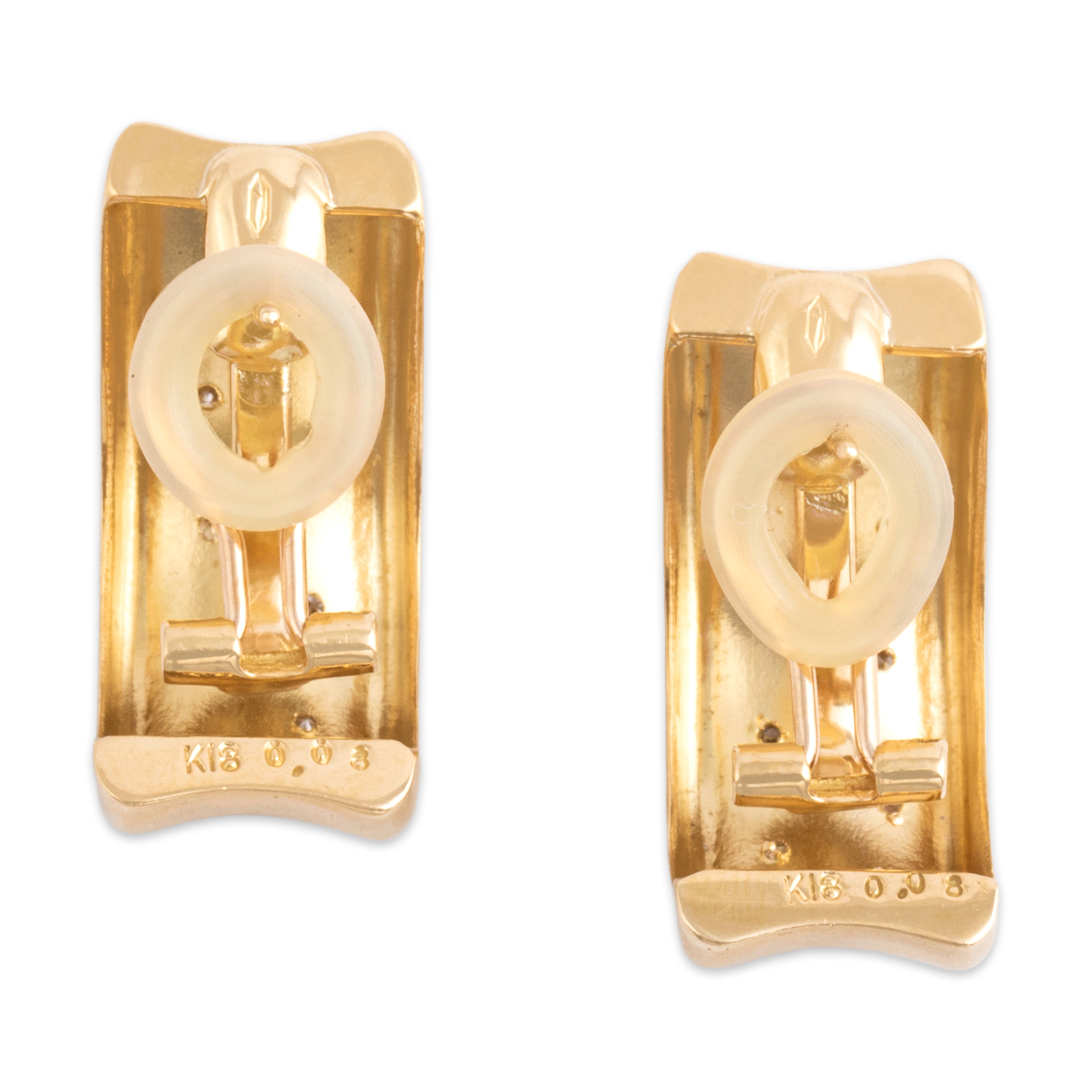 Vintage 18k Yellow Gold [Custom Carat] Modern Satin Inset Omega-Back Earrings - Back view