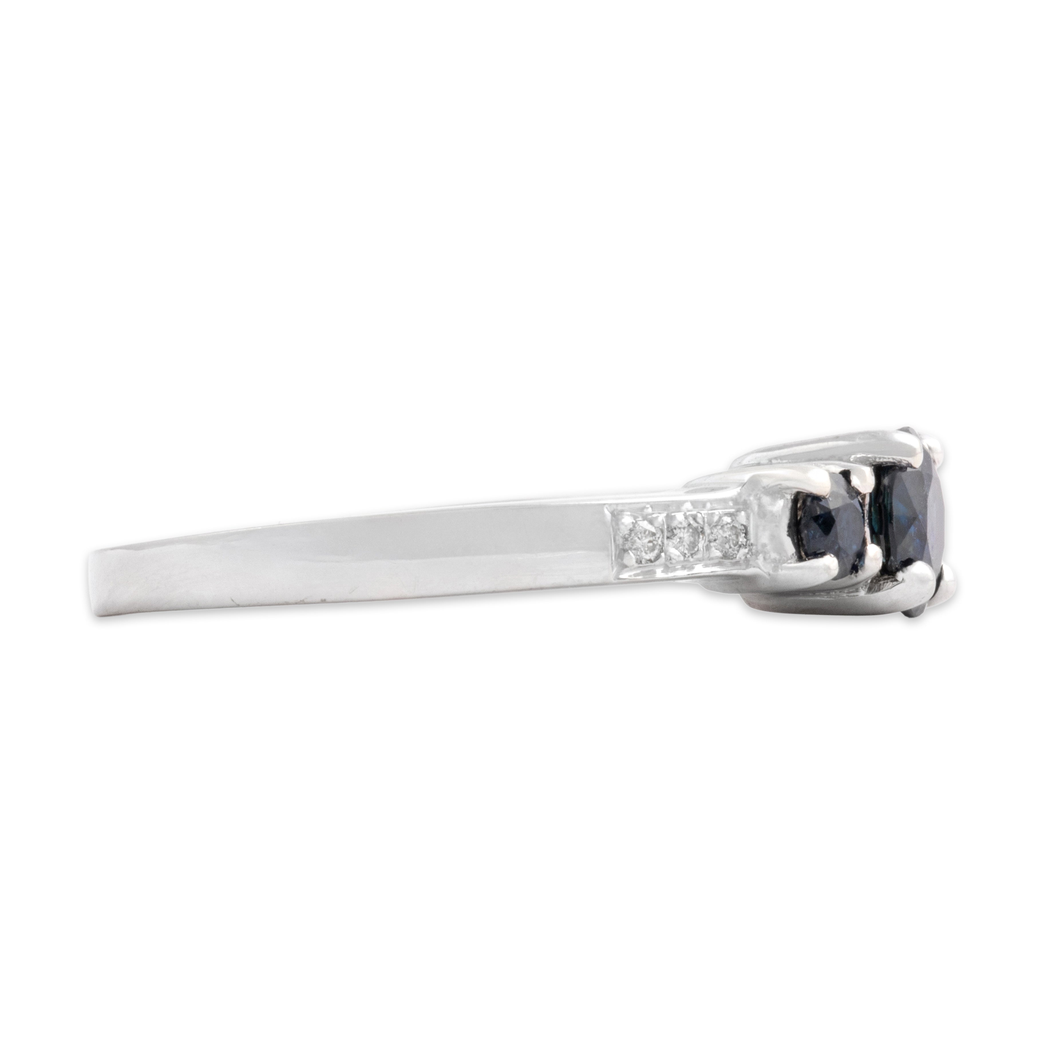 Vintage 14k White Gold .85cttw Blue Sapphire Diamond Glittering Night Sky Trio Ring - Side view