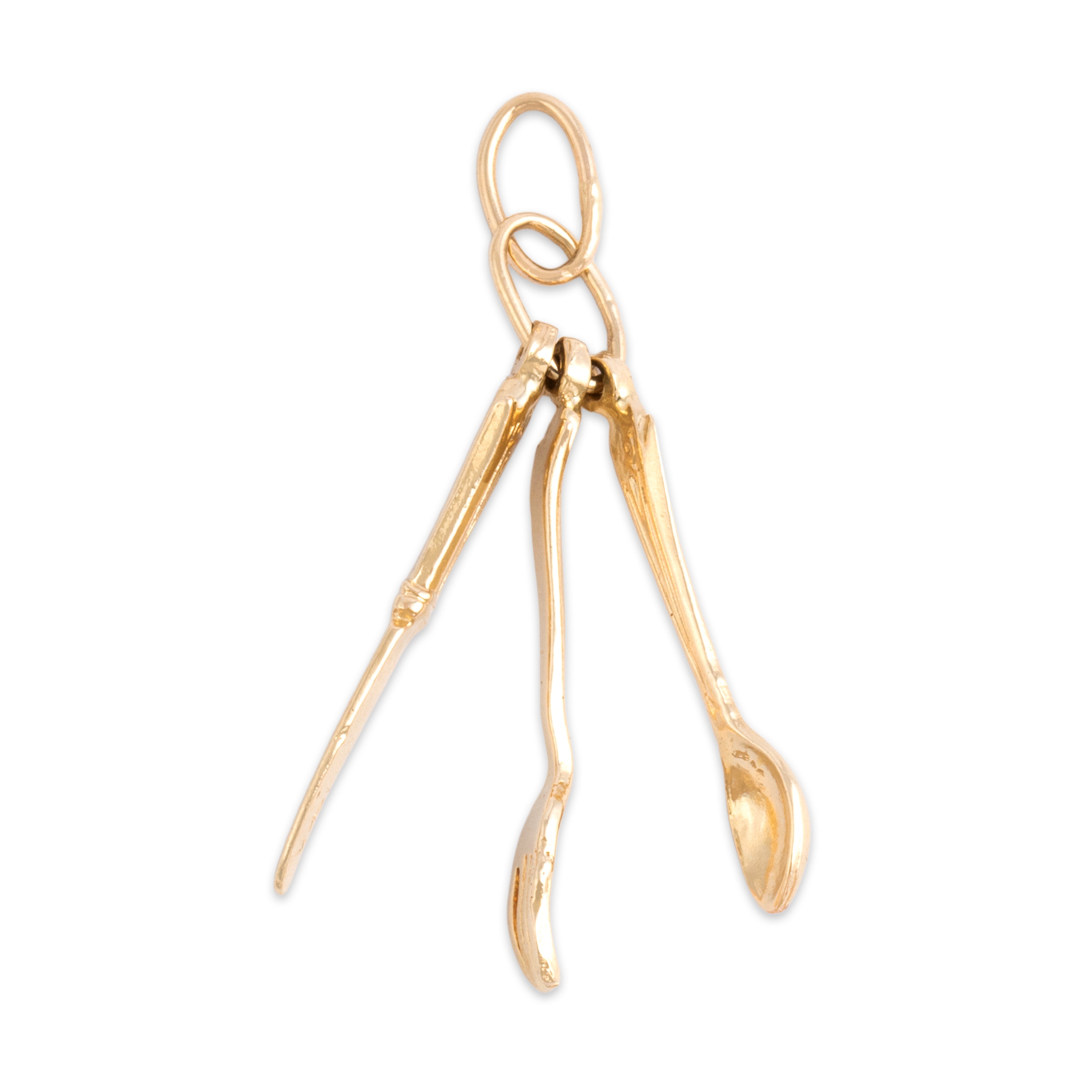 Vintage 14k Yellow Gold Kitchen Cutlery Set Charm / Pendant - detail view #1