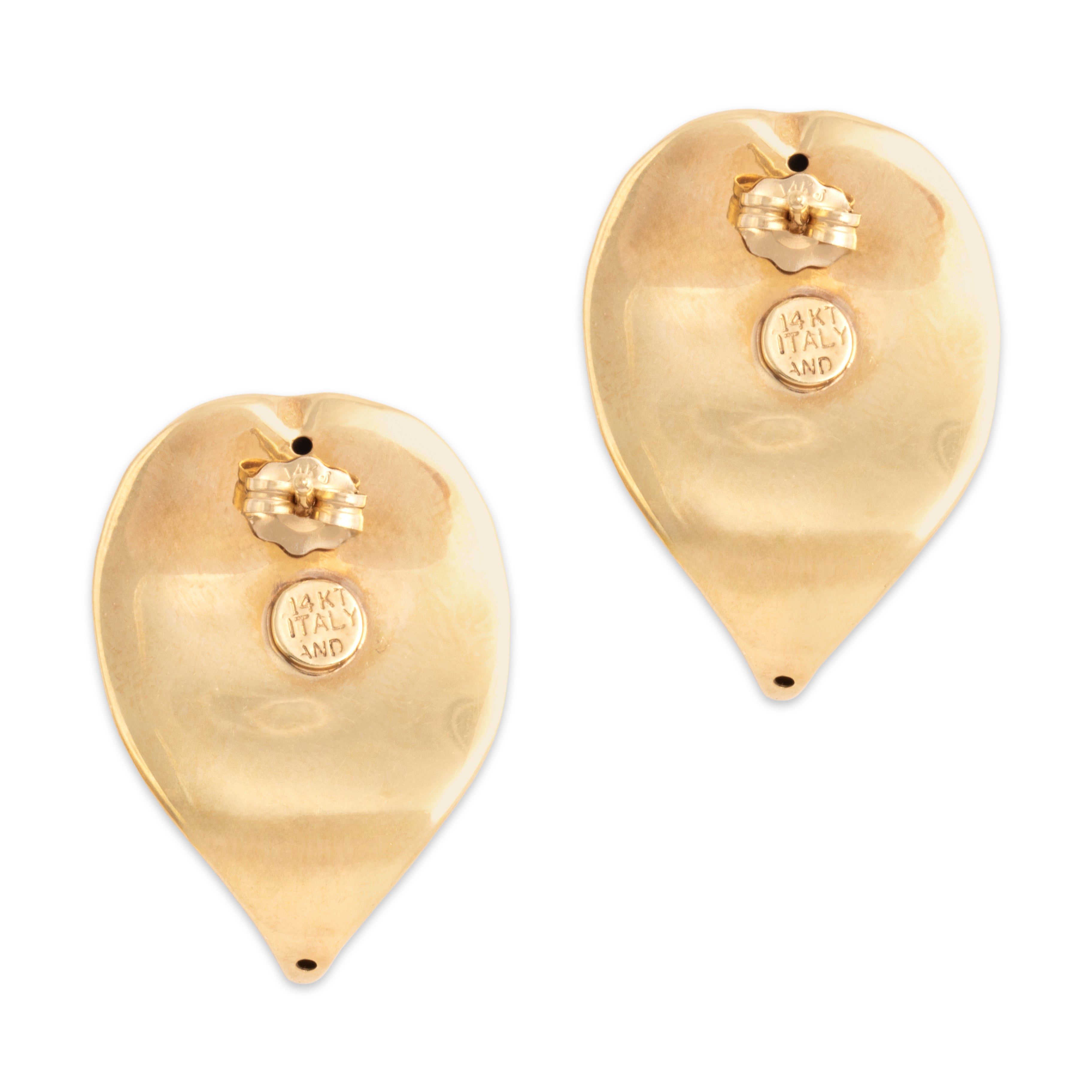 Vintage Italian Lightweight 14k Yellow Gold Chunky Leaf Stud Earrings - Back view